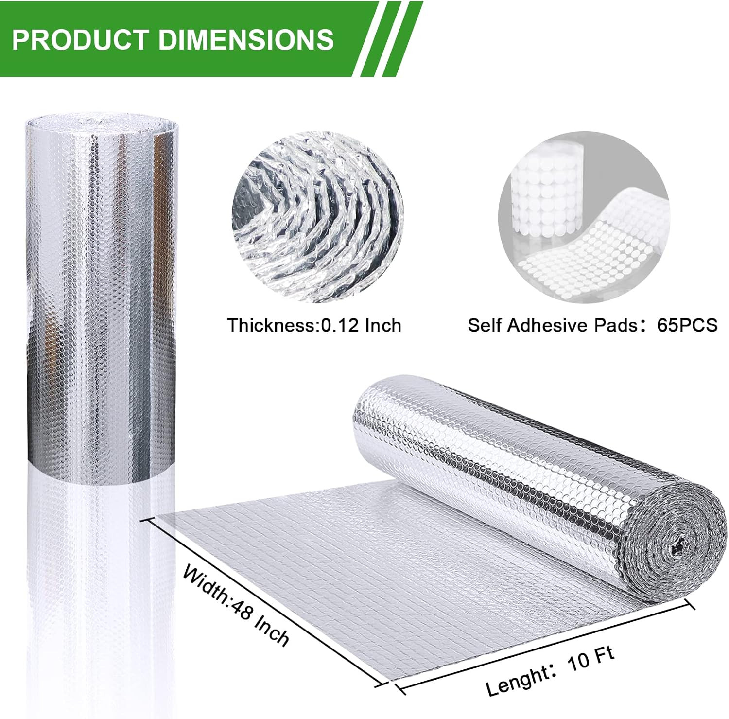 Reflective Insulation Foam,48″X 10 Ft Window Insulation for Summer Heat,Aluminum