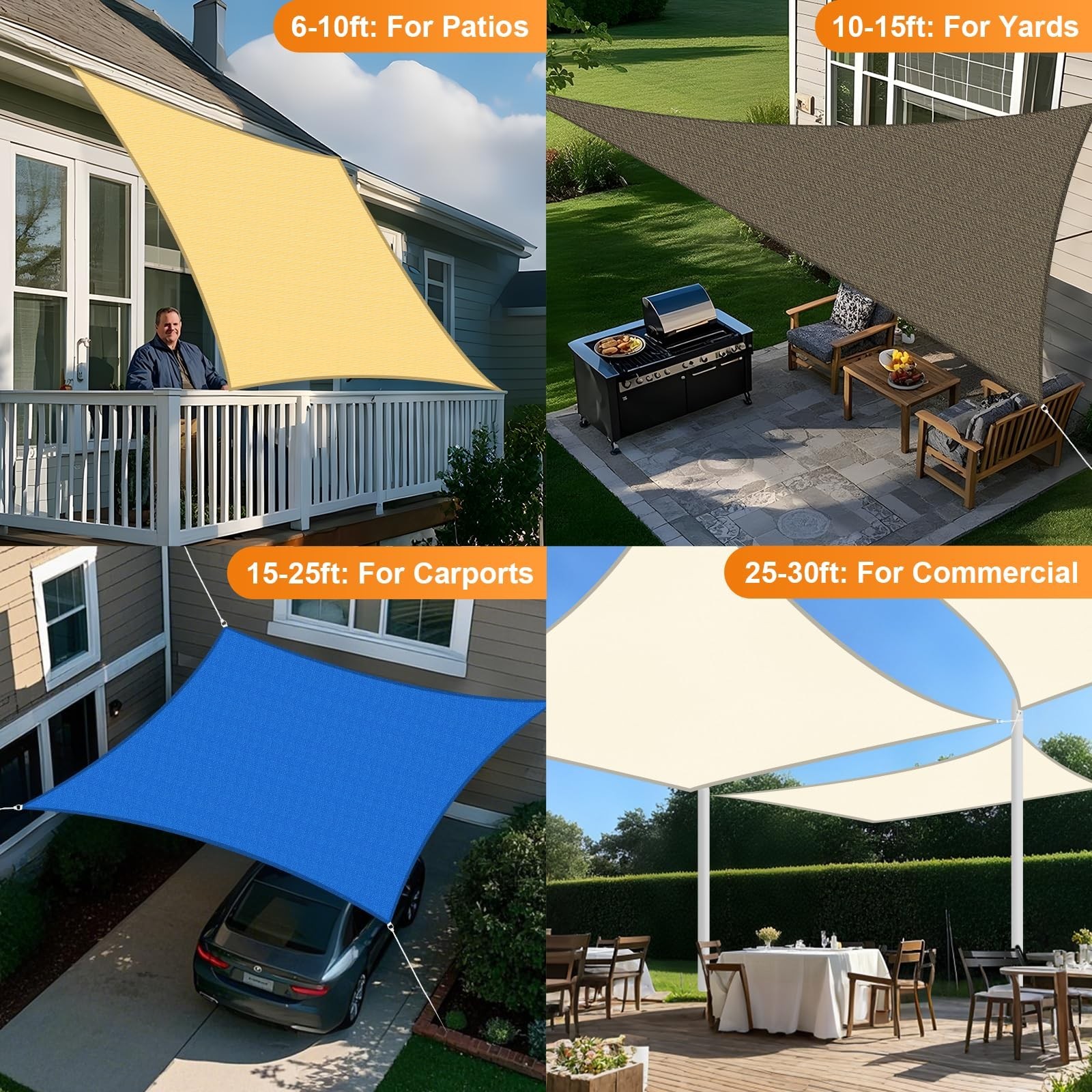 Sun Shade Sail, 10’x10’x14′ Mocha Triangle, Curved Edged Commercial Grade 185…