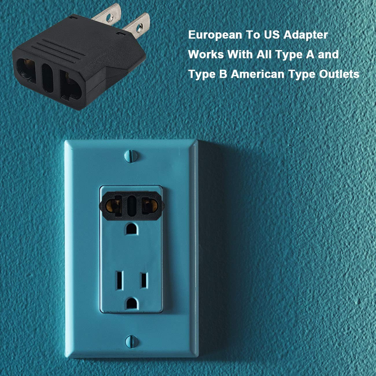 YXTH European to US Plug Adapter, Black, 2-Pack, Type E/F 2-PACK, Black