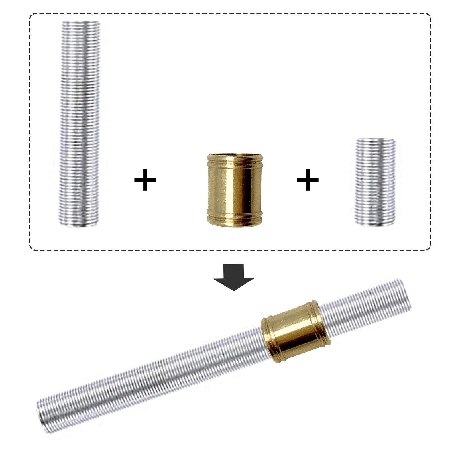 ECUDIS 10 PCS Lamp Pipe Brass Coupling 0.6 Inch Long 1/8 IP One Size, Gold