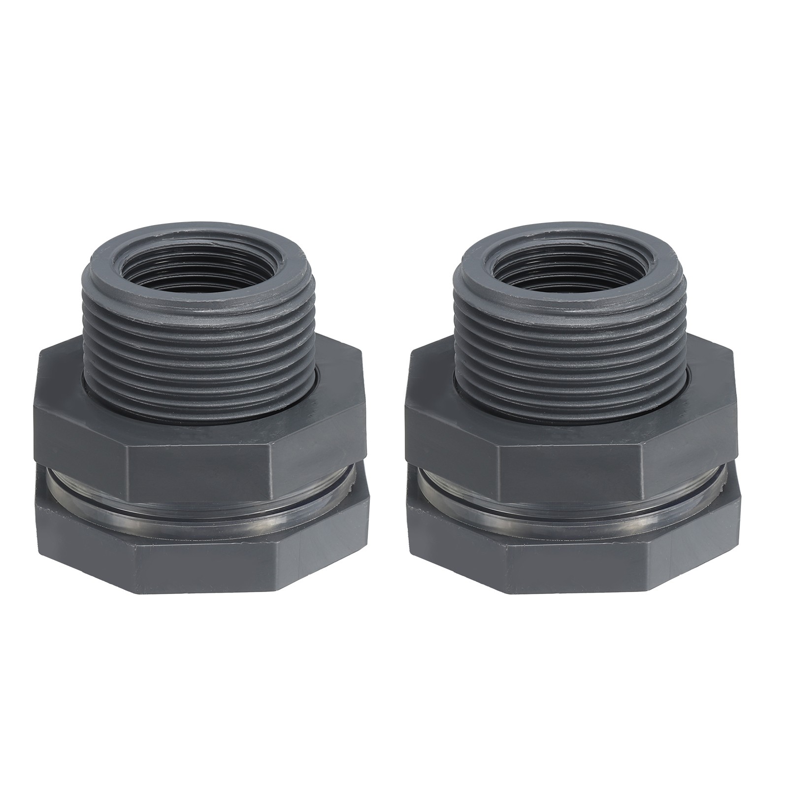 2Pcs PVC Bulkhead Fitting NPT 3/4″ Water Tank Connector Gray