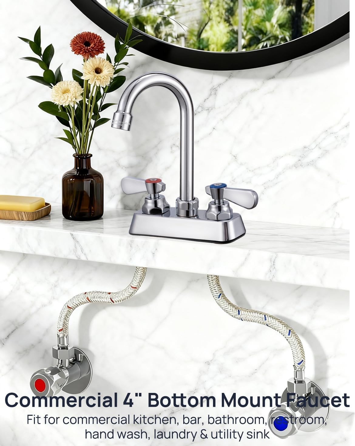 Commercial 4″ Center Deck Mount Bar Sink Faucet with 3.5″ Gooseneck Spout