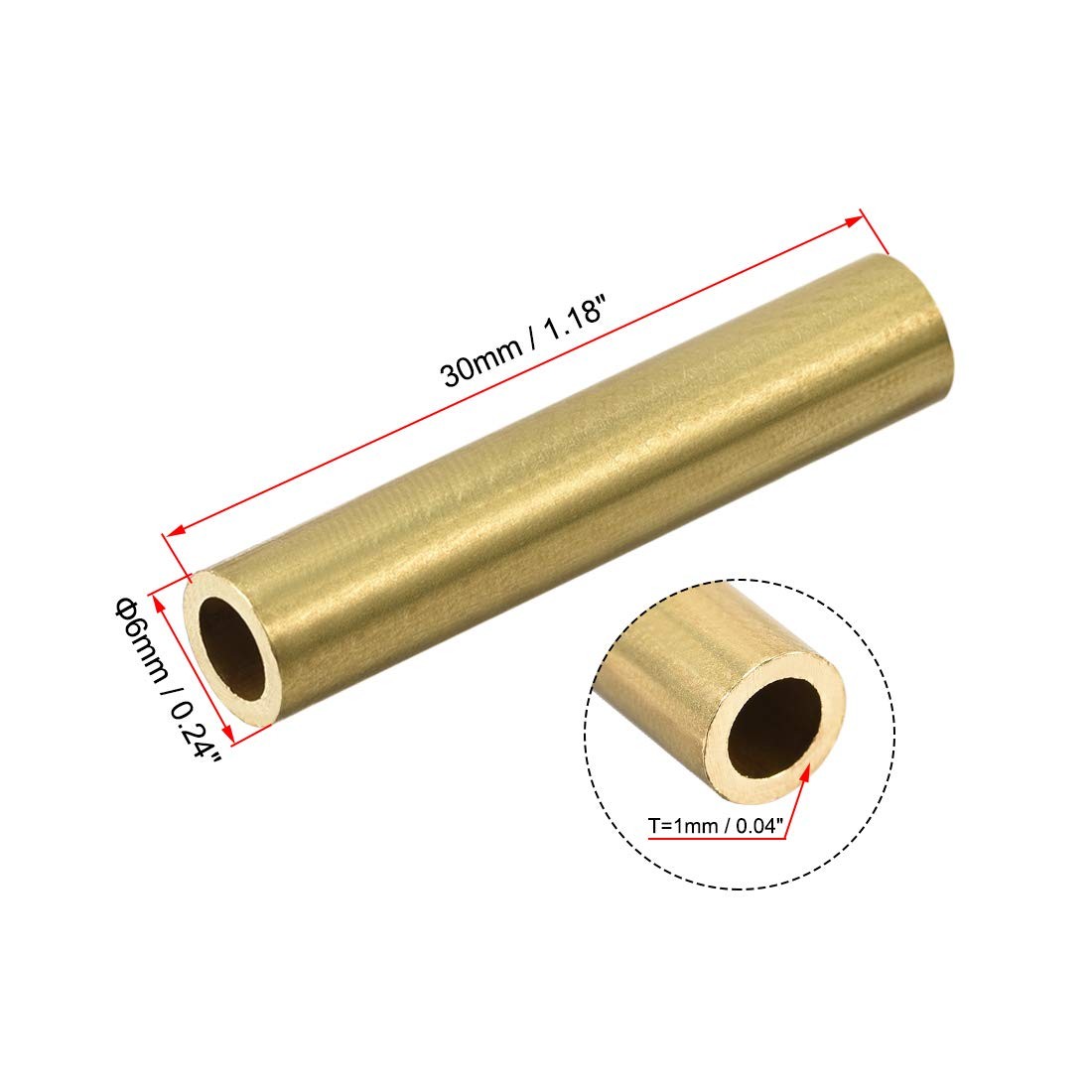uxcell Brass Round Tube, 6mm OD 1mm Wall Thickness 30mm x 1mm,