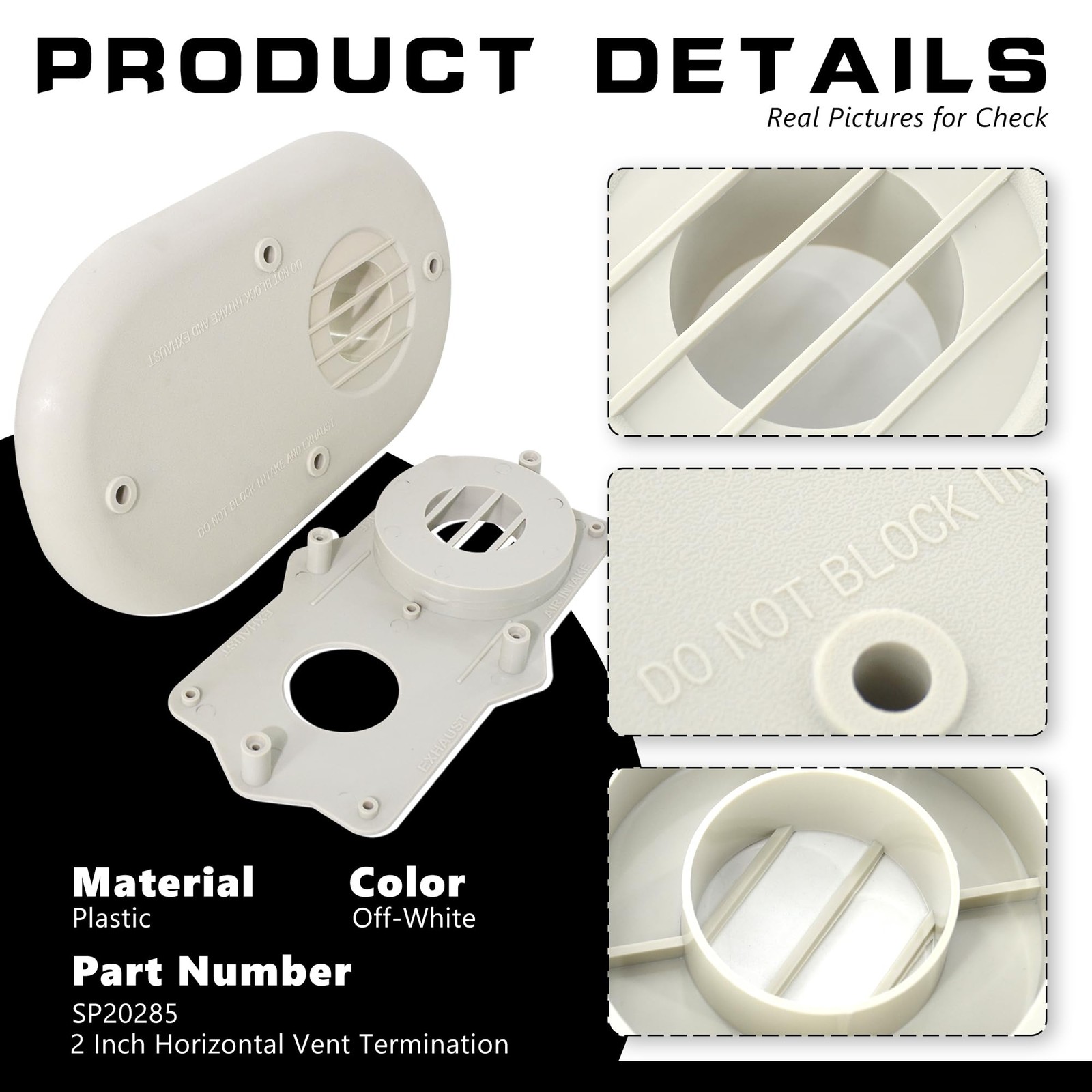ZNTVW SP20285 Horizontal Vent Termination Kit With Screws For High off-white