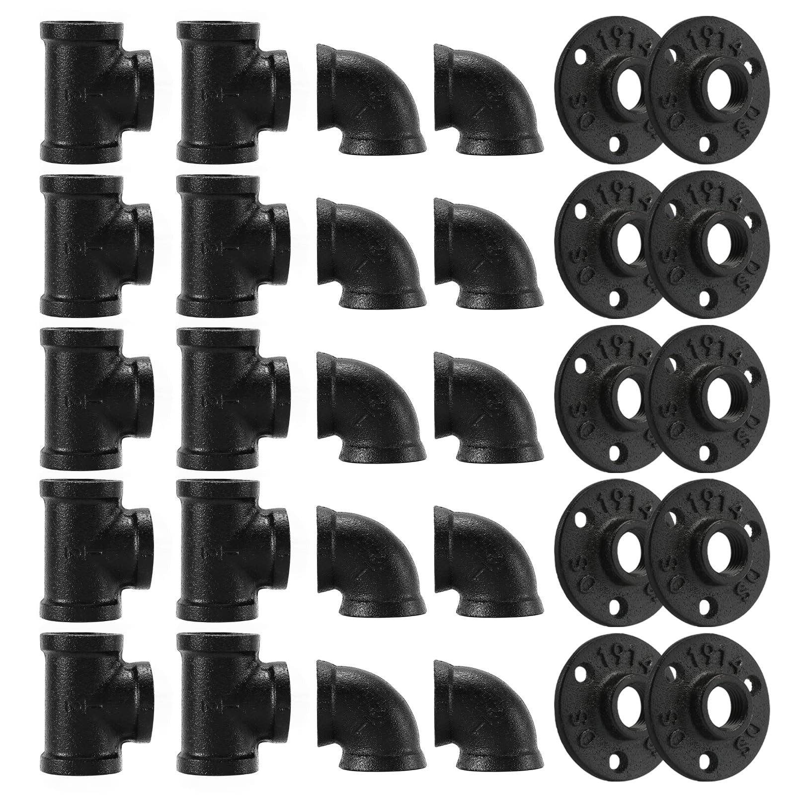 Home TZH 1/2″ Black Pipe Fitting, 30 Pack Floor 1/2 Inch,