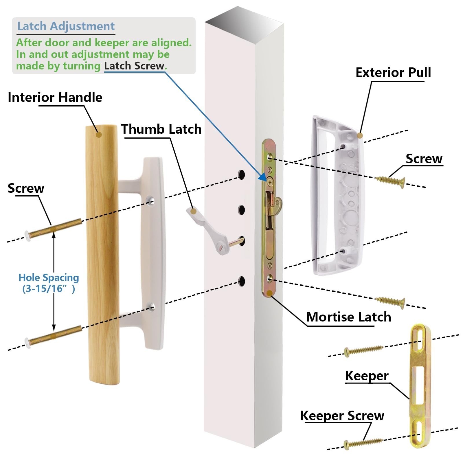Patio Sliding Glass Door Handle with Mortise Lock 45° Keyway, Non-keyed Oak