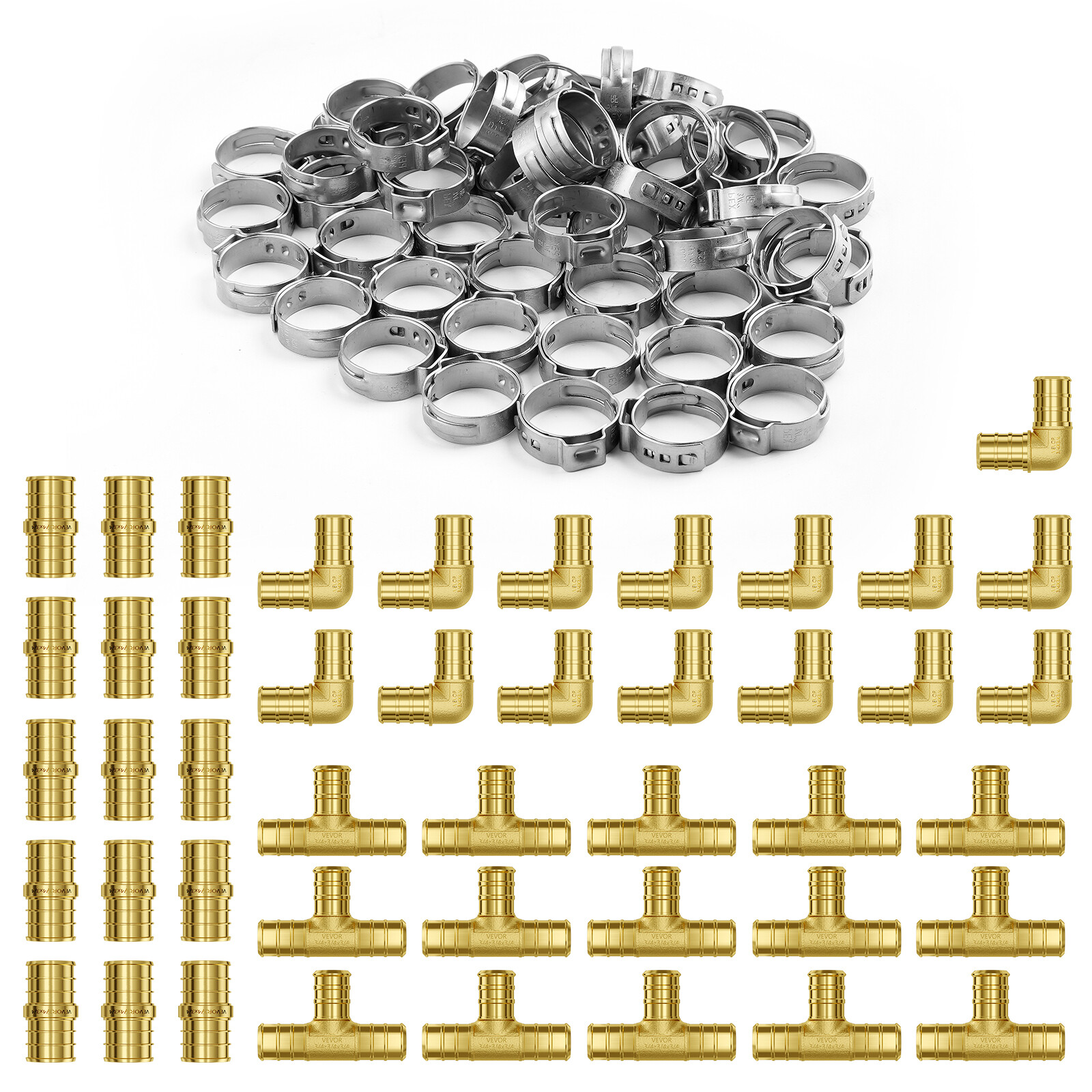 Pipe Fittings 3/4″ 45PCS (Straight,Elbows,Tees) Brass Push-Fit for Air