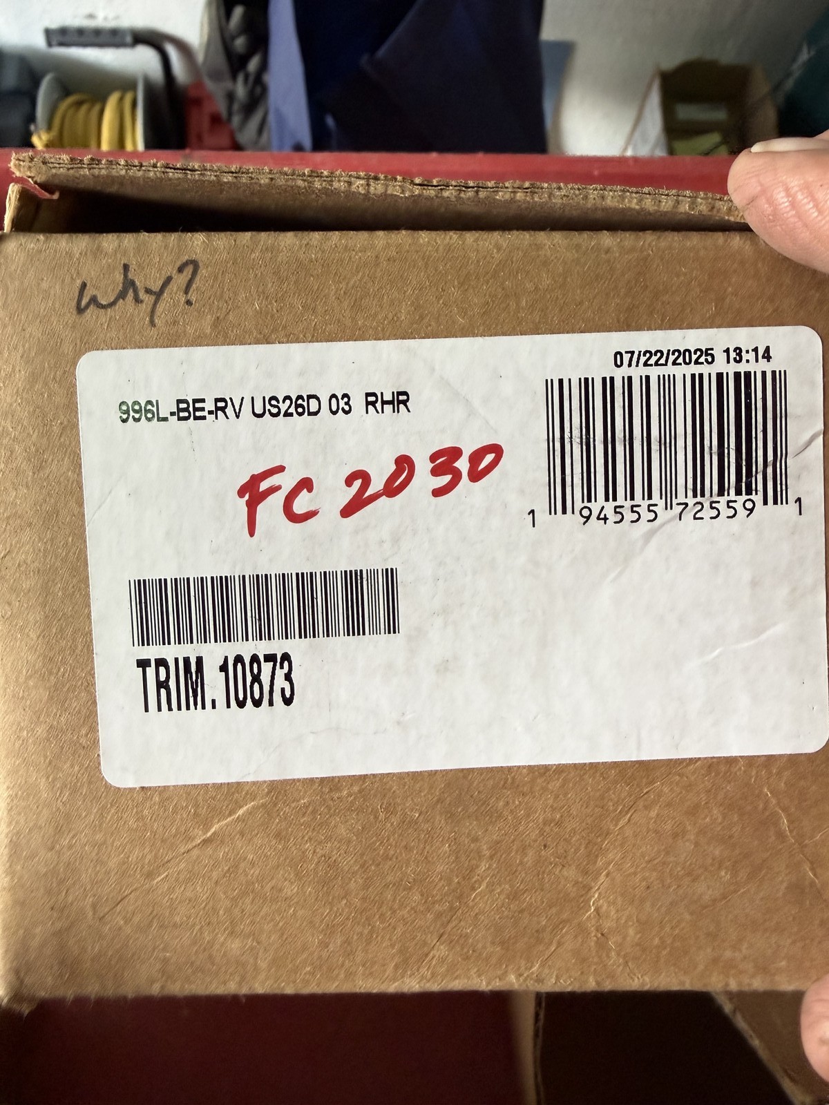 VON DUPRIN Trim RHR US26D 03 Label 996L-BE-RV, New/Unused, Boxed Part