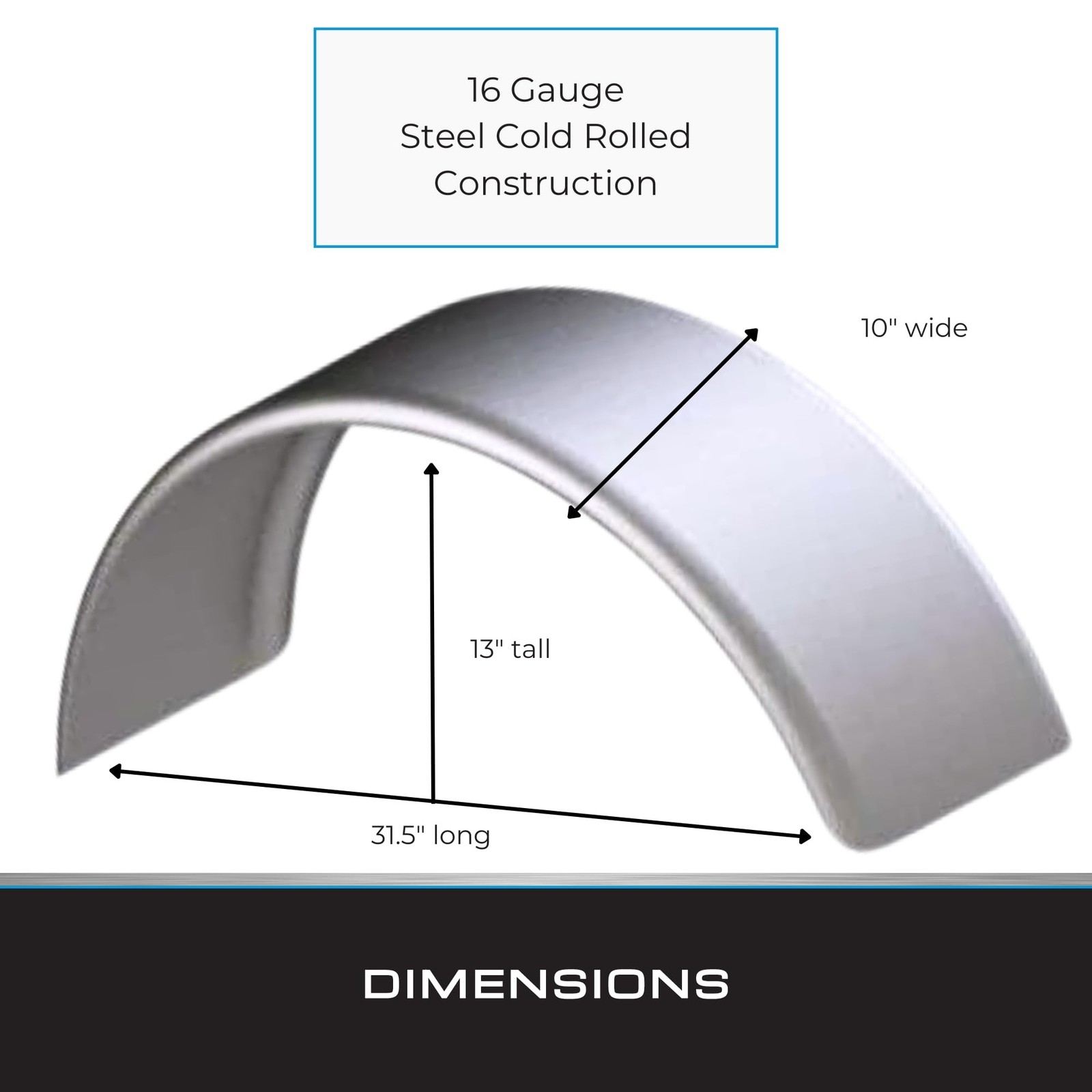 Tie Down Trailer Fender – Single Axle, 16 Gauge Galvanized Steel – F