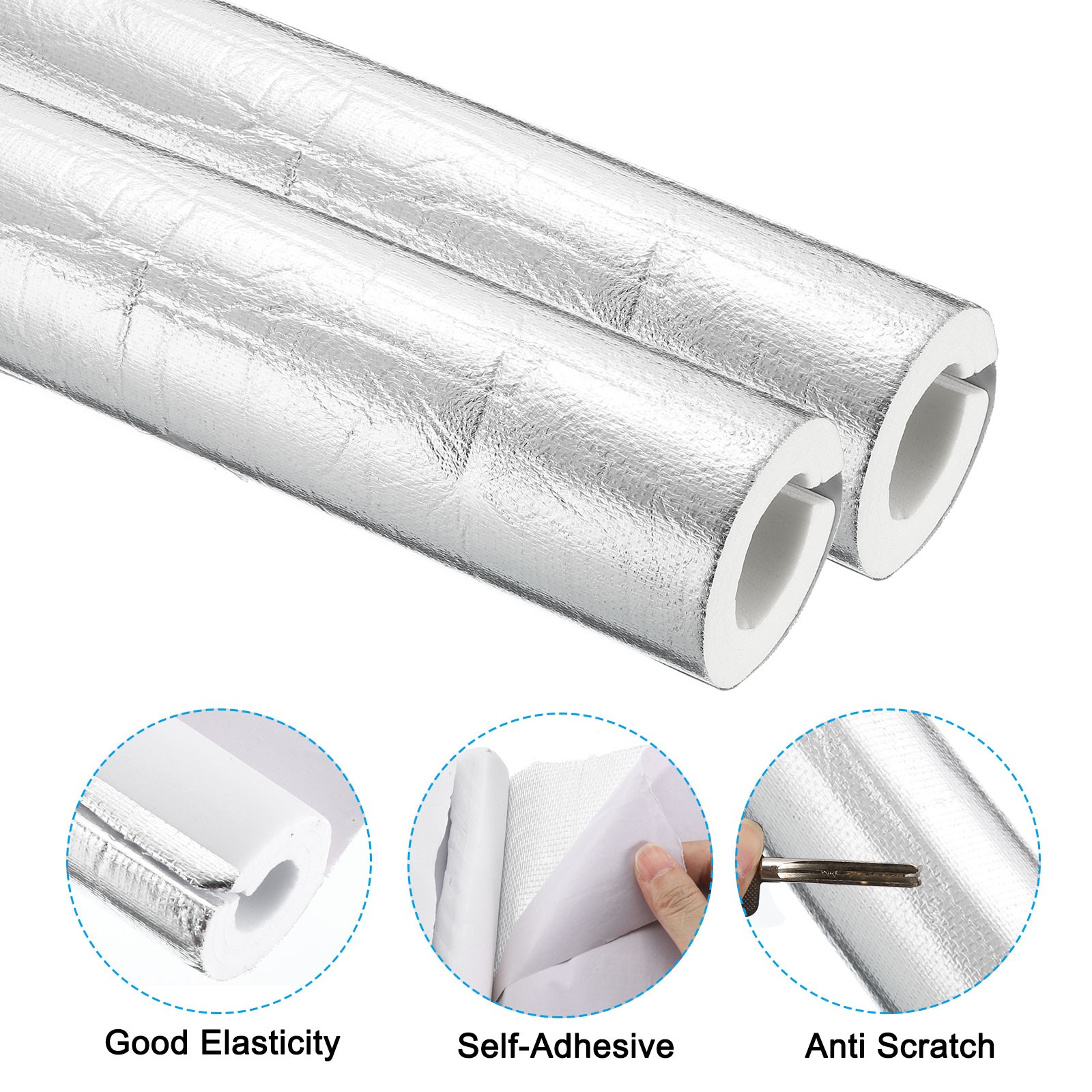 4Pcs 1.3Ft 2-9/16″(65mm) ID 3-3/4″(95mm) OD Insulation Foam Tube, Silver White
