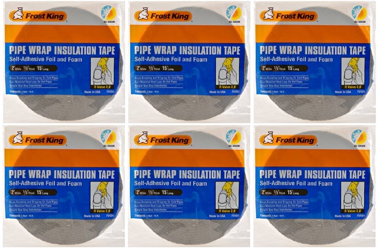 (6) ea Frost King FV15 2″ x 1/8″ x 15′ ft Foil & Foam Pipe Wrap Insulation Tape