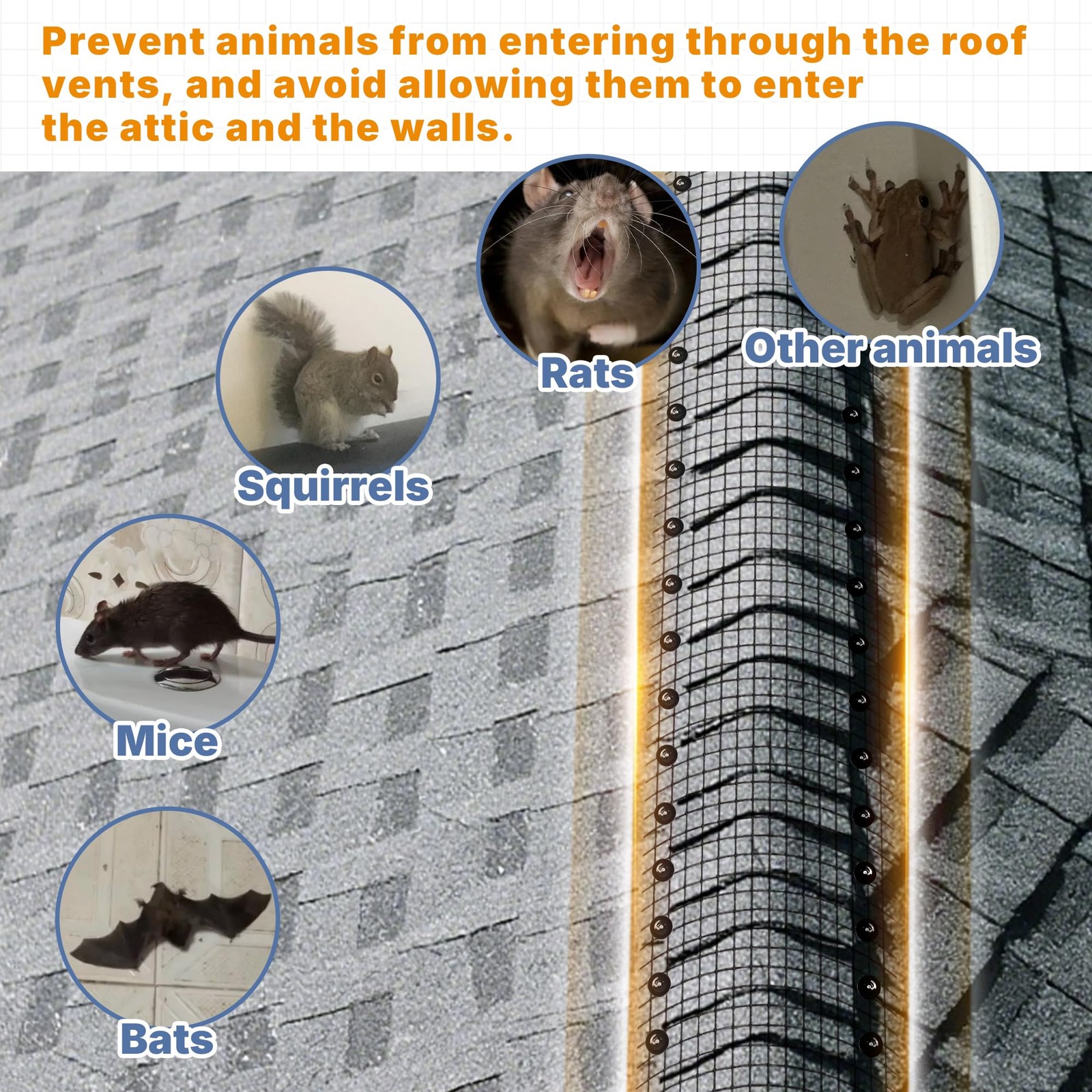 Roof Ridge Vent Exclusion Critter Guard Cover – 65.6′ L x 4″ W Shingle Black