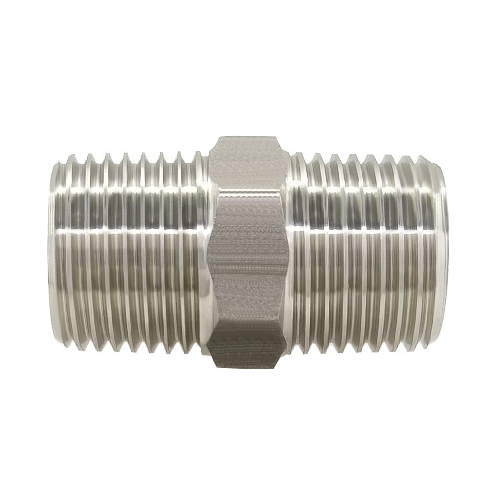 Hooshing 2PCS Hex Nipple 1/2″ x NPT (O.D x O.D: 3/4″ x 3/4″), Silver