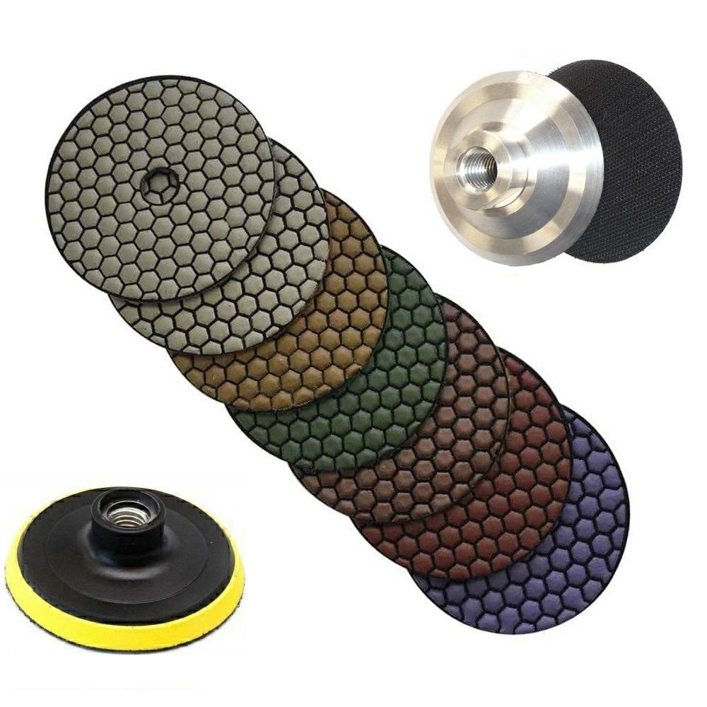 4″ Diamond DRY Polishing Pad 65 + Aluminum Backer Granite marble glass mosaic