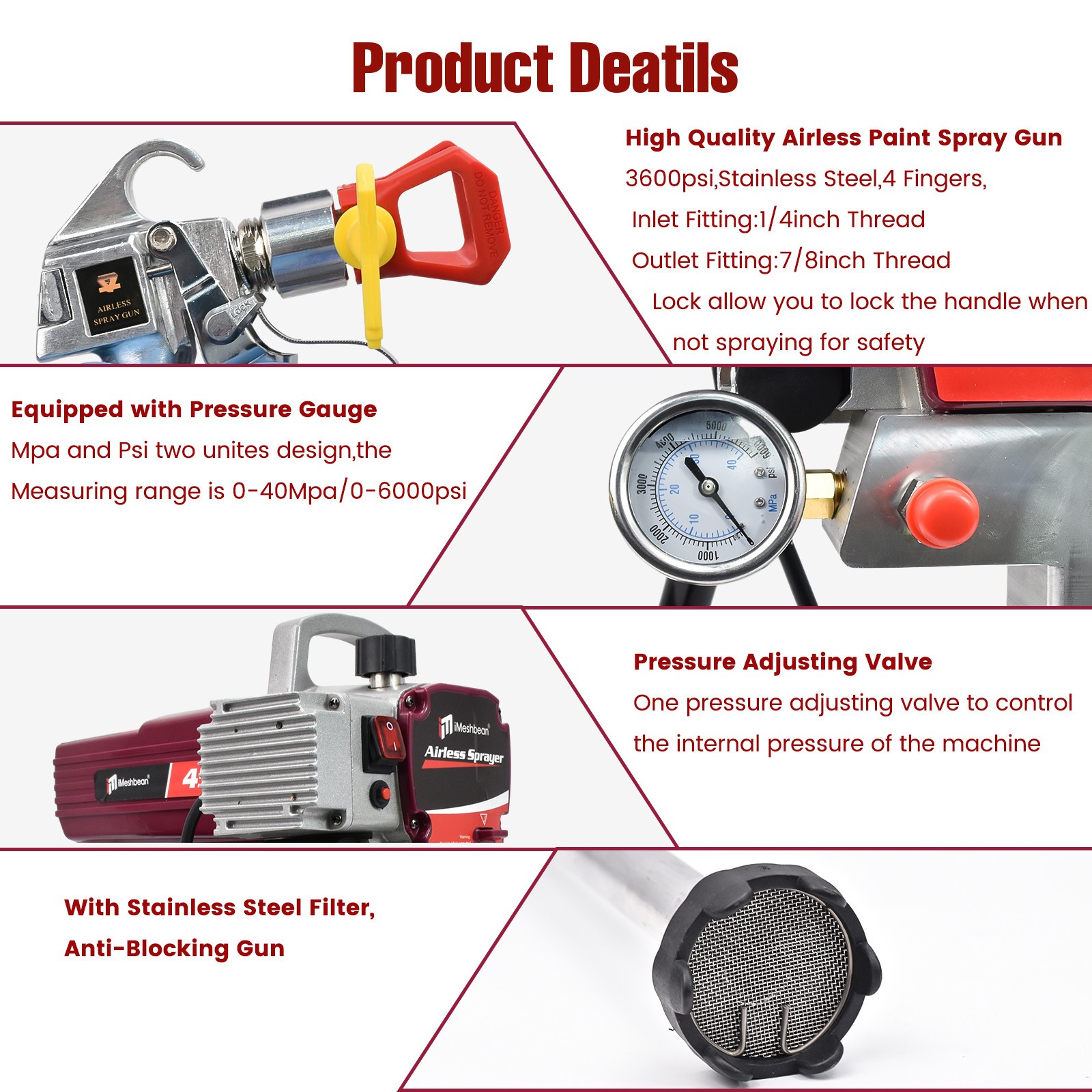 1700W High Pressure Airless Paint Sprayer High Efficiency Power Painting 110V