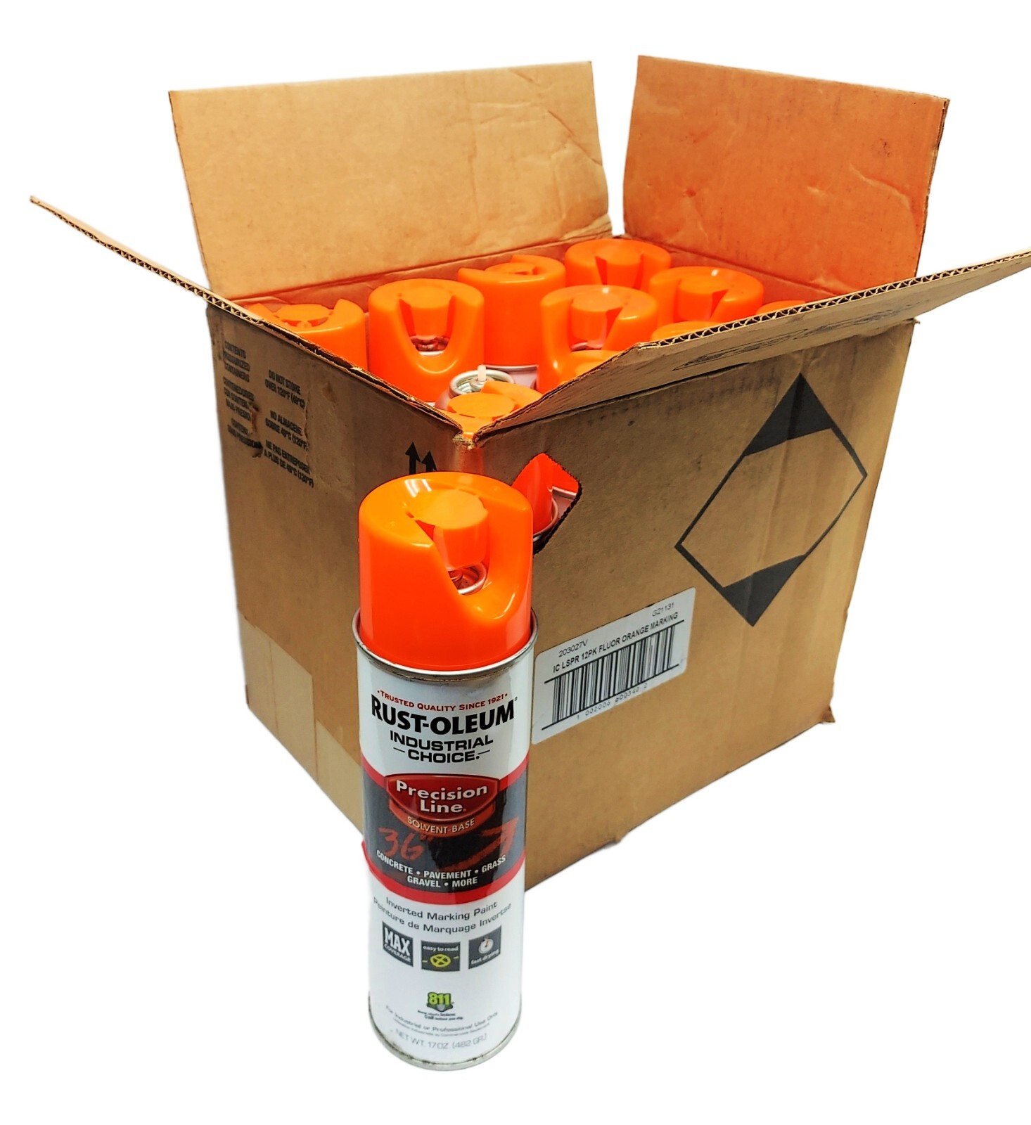 (12) Rust-Oleum 203027V Precision Line Marking Paint Fluorescent Orange 17 oz