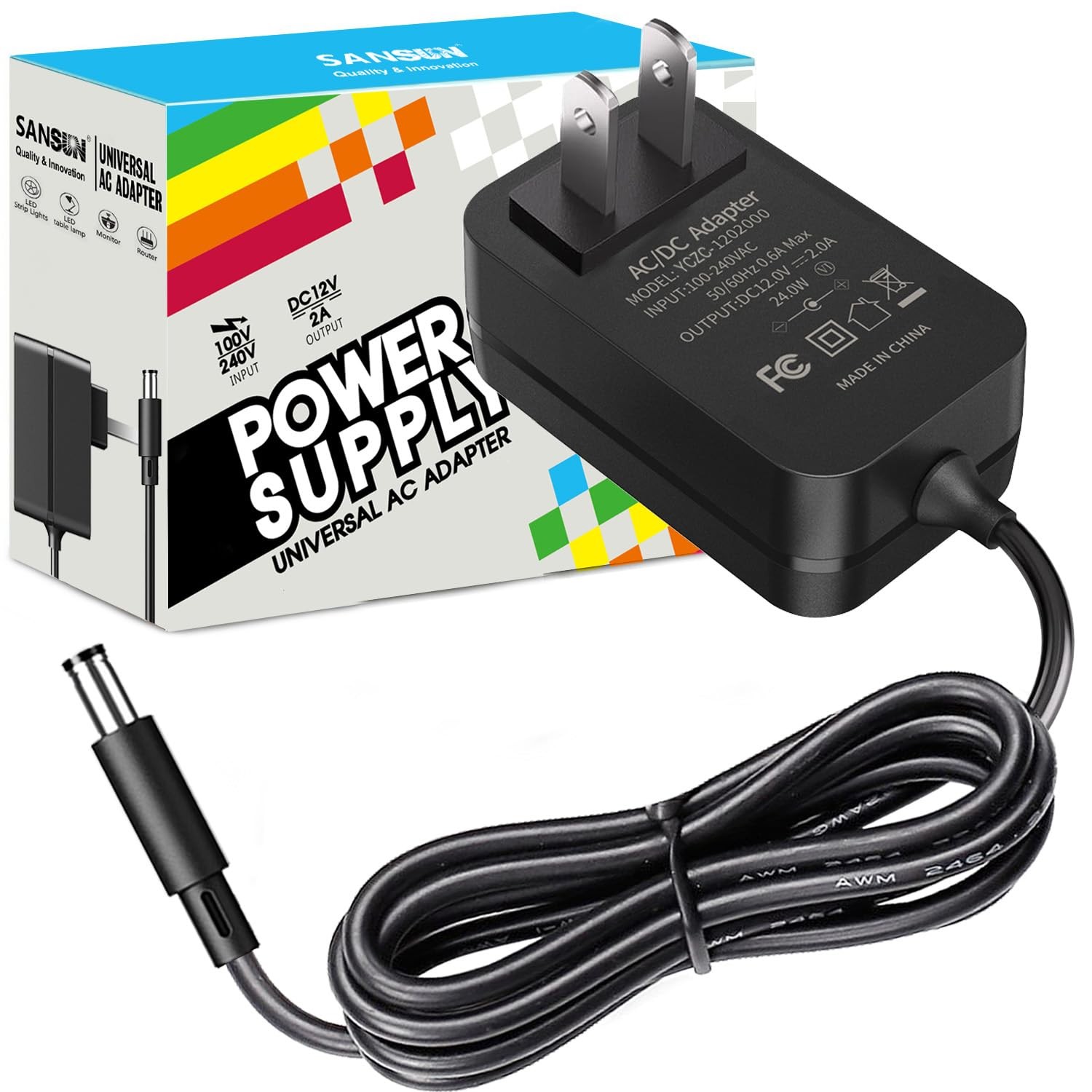 12V 2A Power Supply, AC 120V to DC12V 5.5×2.1mm Jack Converter, 1-Pack, Black