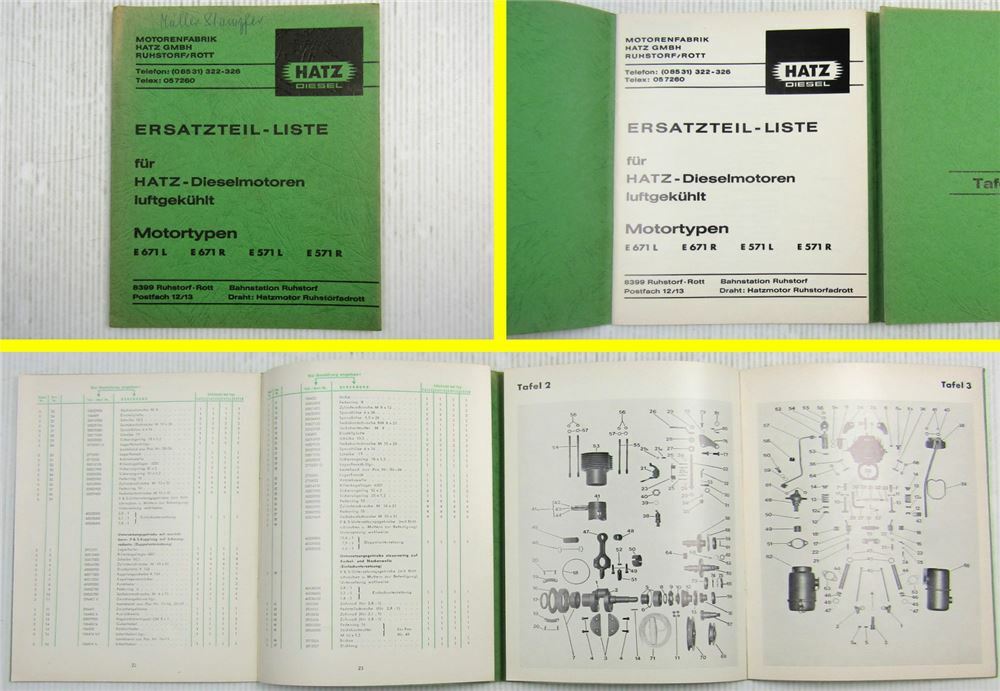 Hatz E671L E571R E571L E571R Dieselmotor Luftgekühlt Ersatzteilliste 1969
