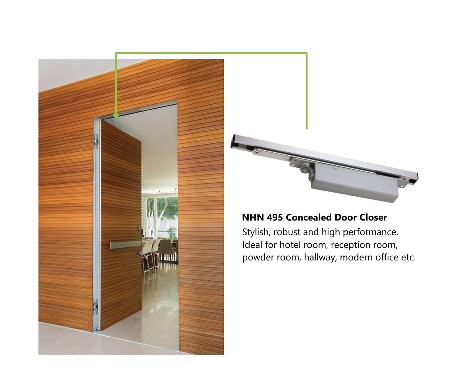 NHN495S Concealed Door Closer, Non-Handed, Heavy-Duty, Up to 220lbs. Doors, D…