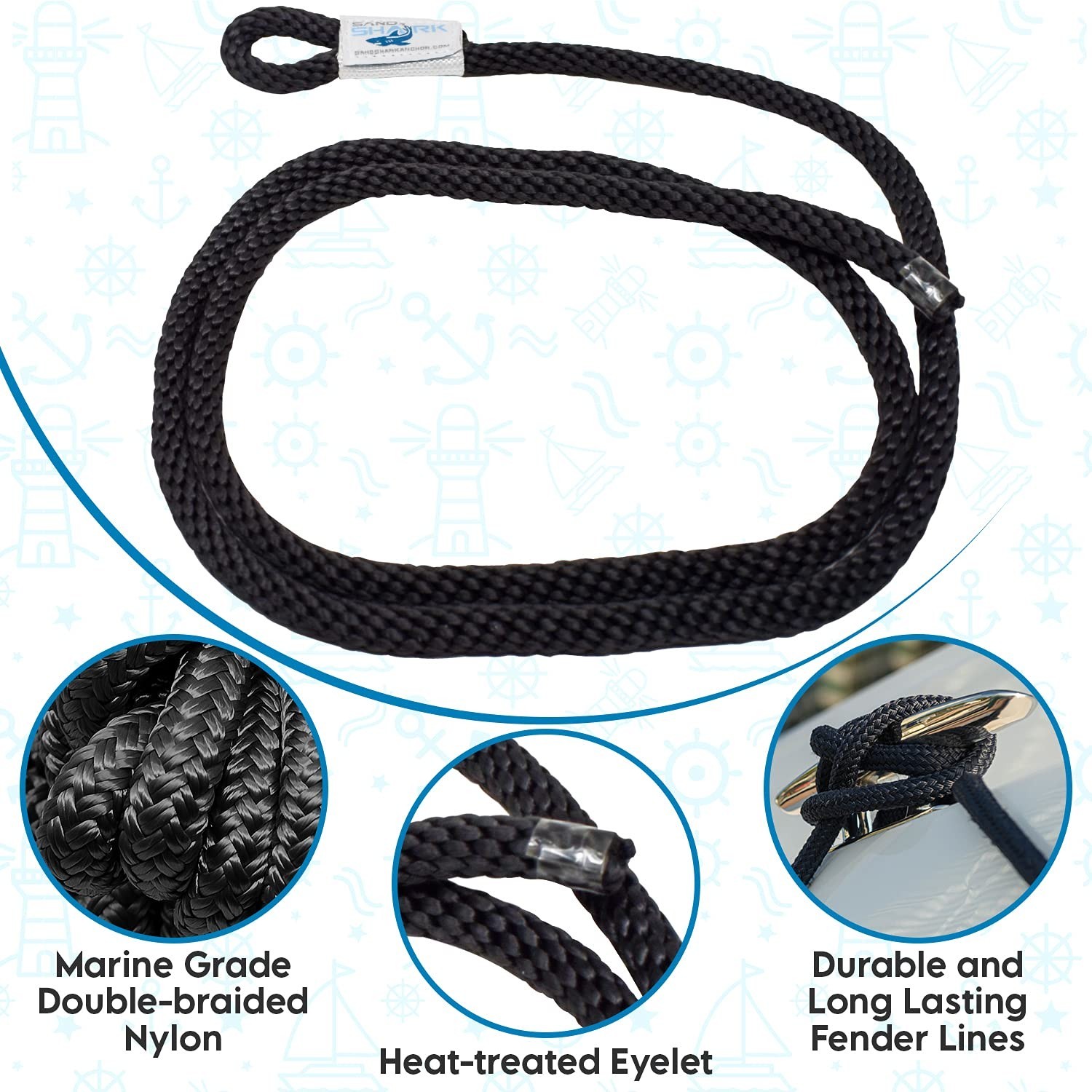 Fender Lines 2 Pack Black Premium Double Braided Nylon 5’x 3/8″ Boat Fender L…