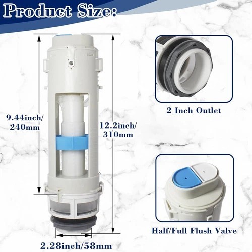 Toilet Flush Valves, THU224 2-Inch Dual Valve Replacement with White