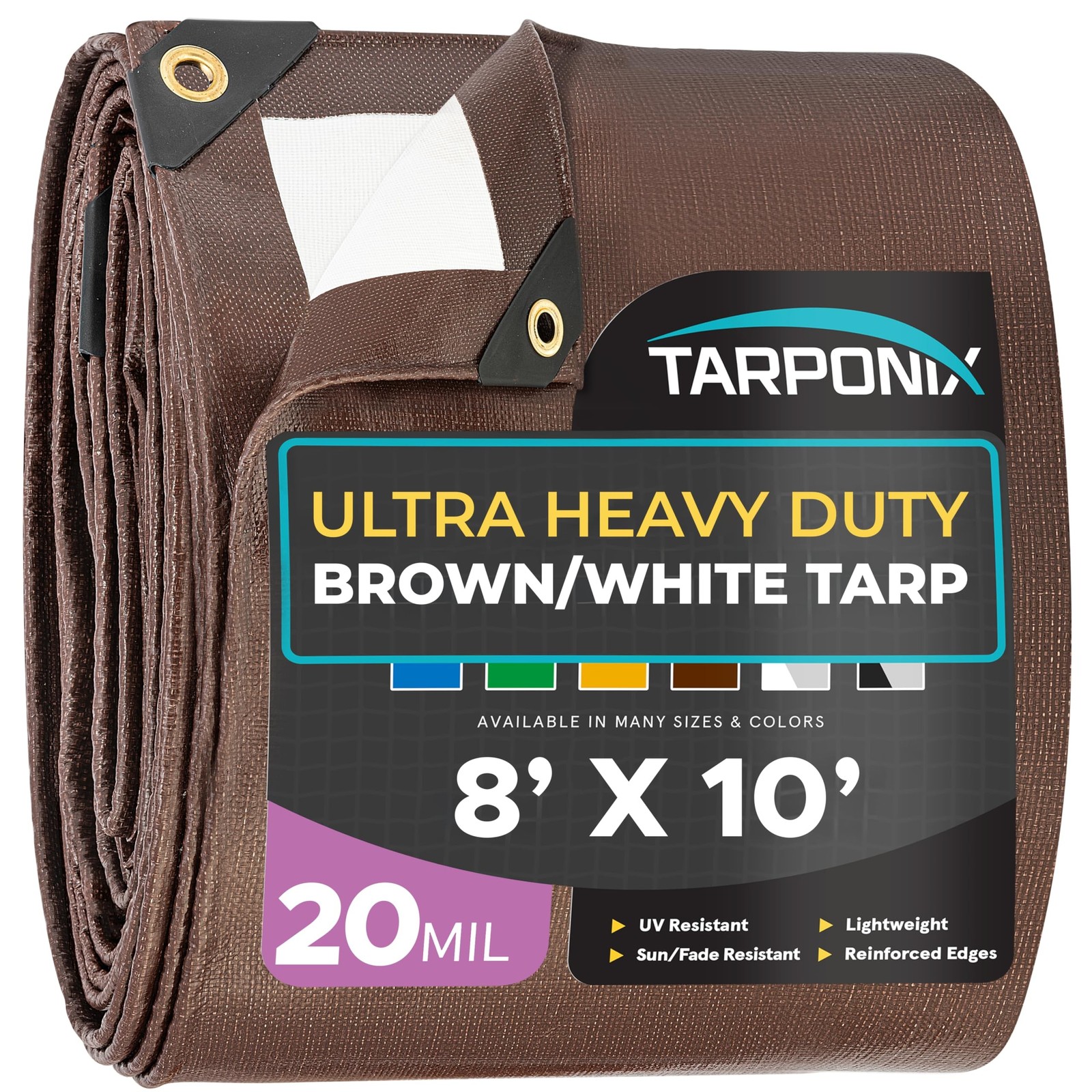 8′ x 10′ Ultra Heavy Duty Tarp – 20 Mil Brown/White Waterproof Outdoor Cov