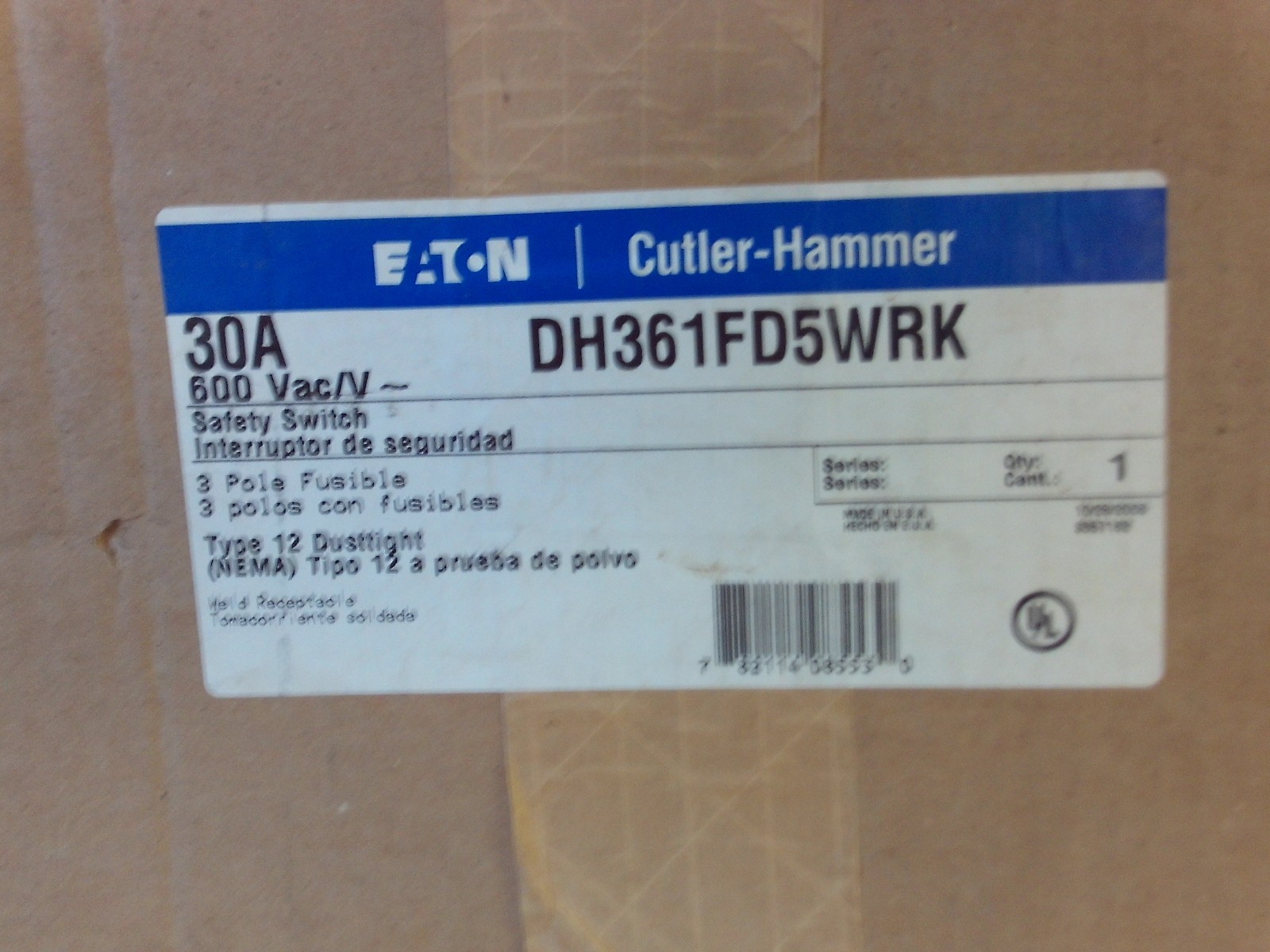 Eaton Safety Switch 30A 600V #DH361FD5WRK w/ Appleton Receptacle #1B-1006-A16