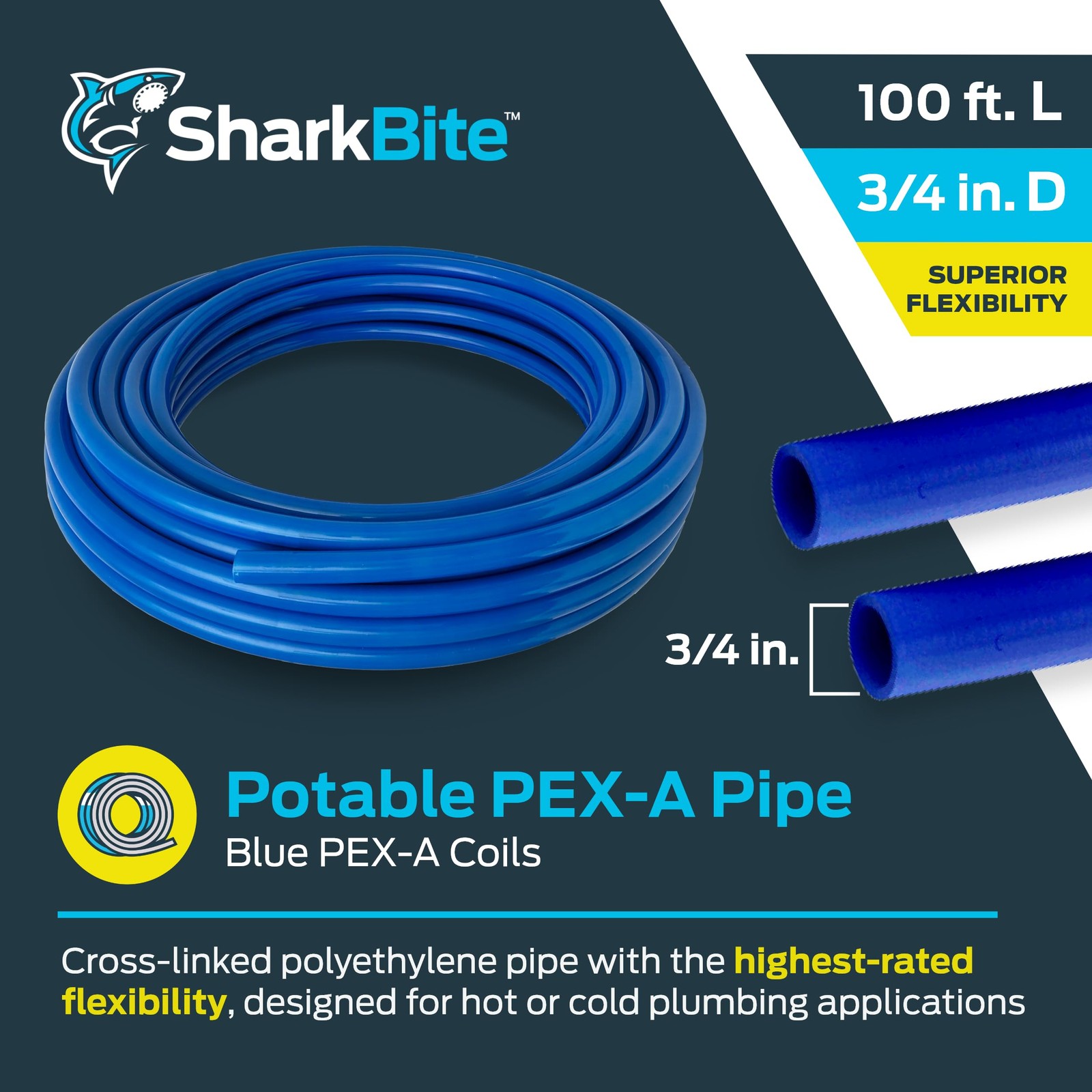 SharkBite 3/4 Inch x 100 Feet Blue PEX-A, Made in the USA, in.,