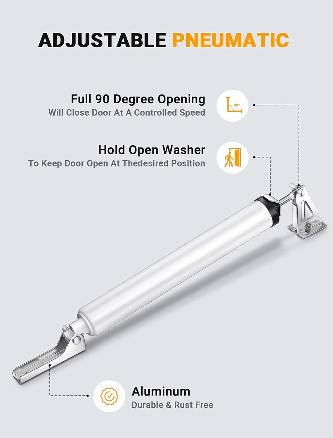 Storm Door Closer, Pneumatic Screen Door Closer, Adjustable Closing Speed, Safet