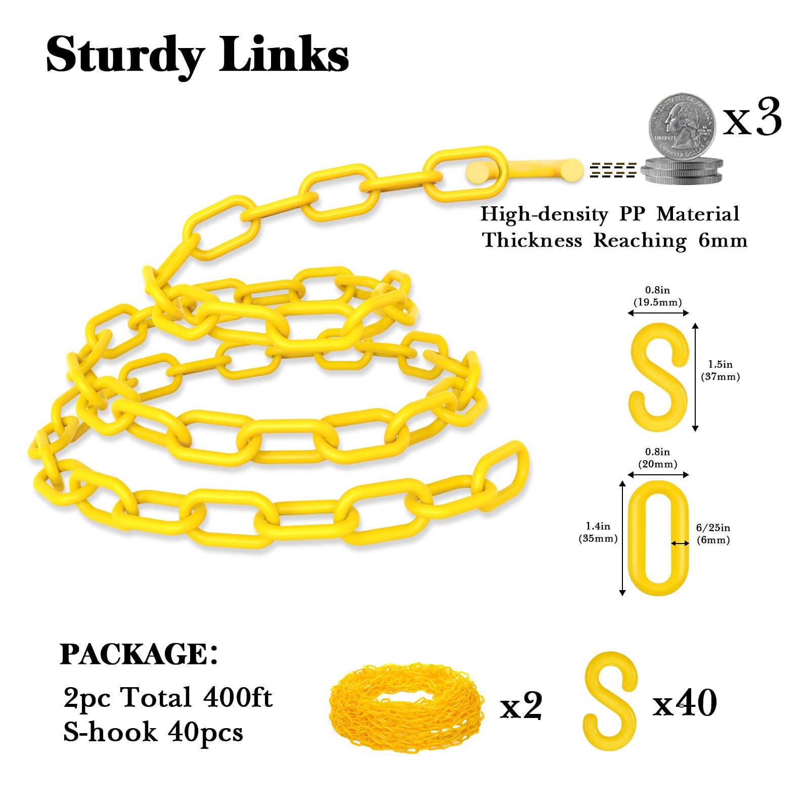 Drawpies Plastic Chain, 200Ft Yellow Chains 200Ft-2Pieces,