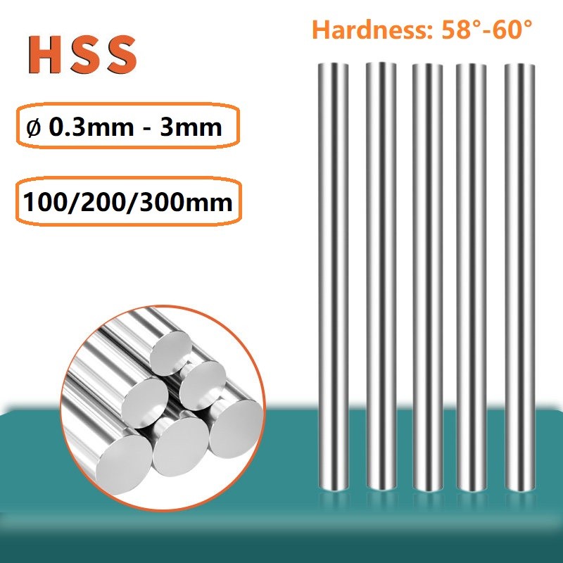HSS Round Bar High Speed Steel Rod Φ0.3mm to 3mm DIY Metal Tools HRC 58 – 60