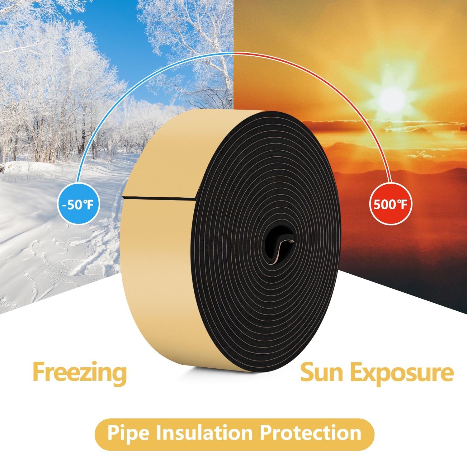 DEMEDO Pipe Insulation 2 inches wide x 1/8 inch thick x 16.5 feet long, Black