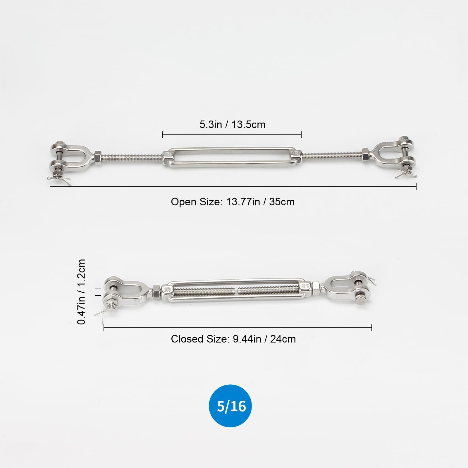 2 Pack Turnbuckle 5/16 M8 304 Stainless Steel Jaw and Jaw Turnbuckle, 2100 lb…