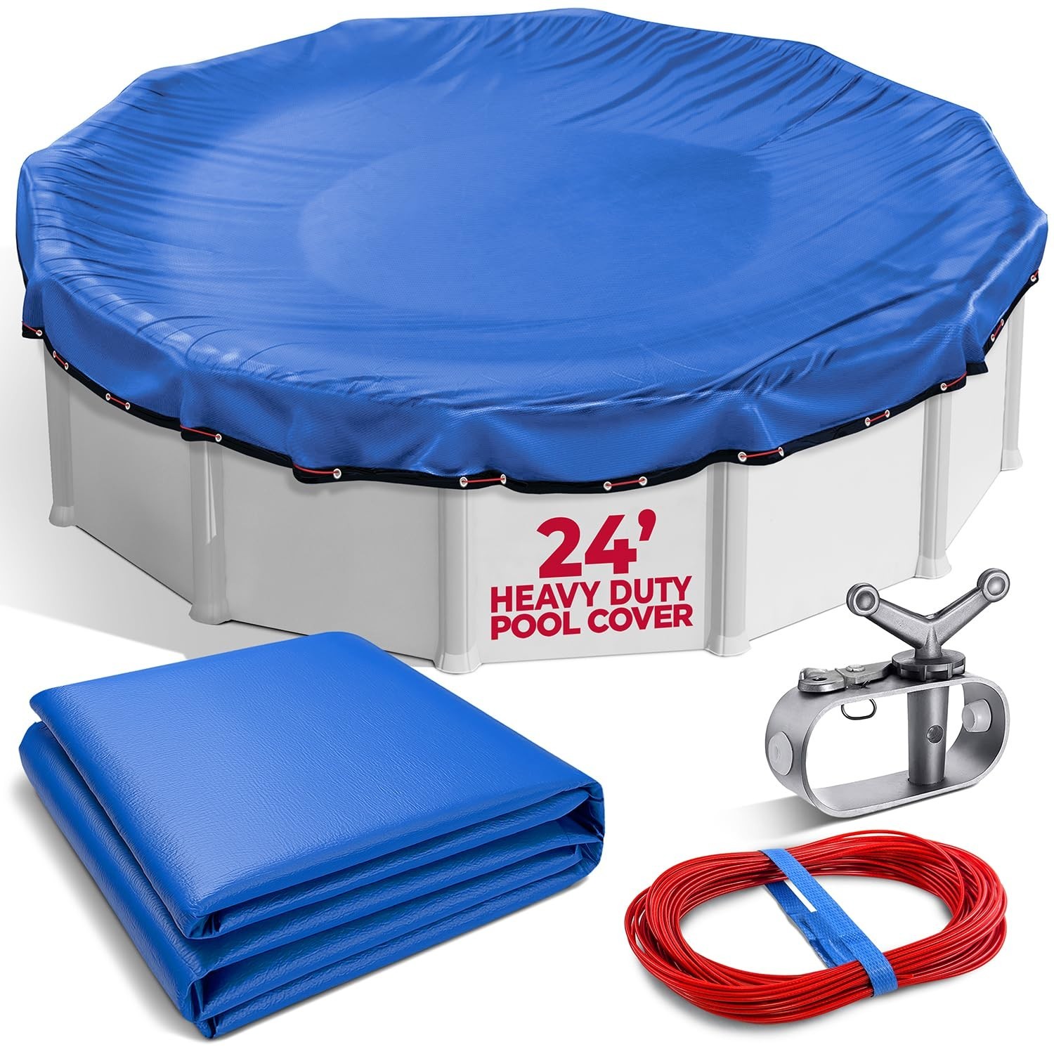 24 Ft Round Premium Heavy-Duty Winter Pool Cover – Royal Blue, Extra Thick an…