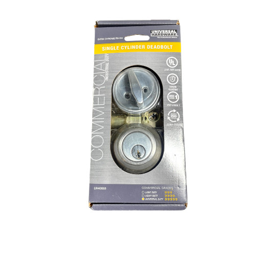 Universal Hardware UH40055 Industrial Duty Single Cylinder Deadbolt Satin Chrome