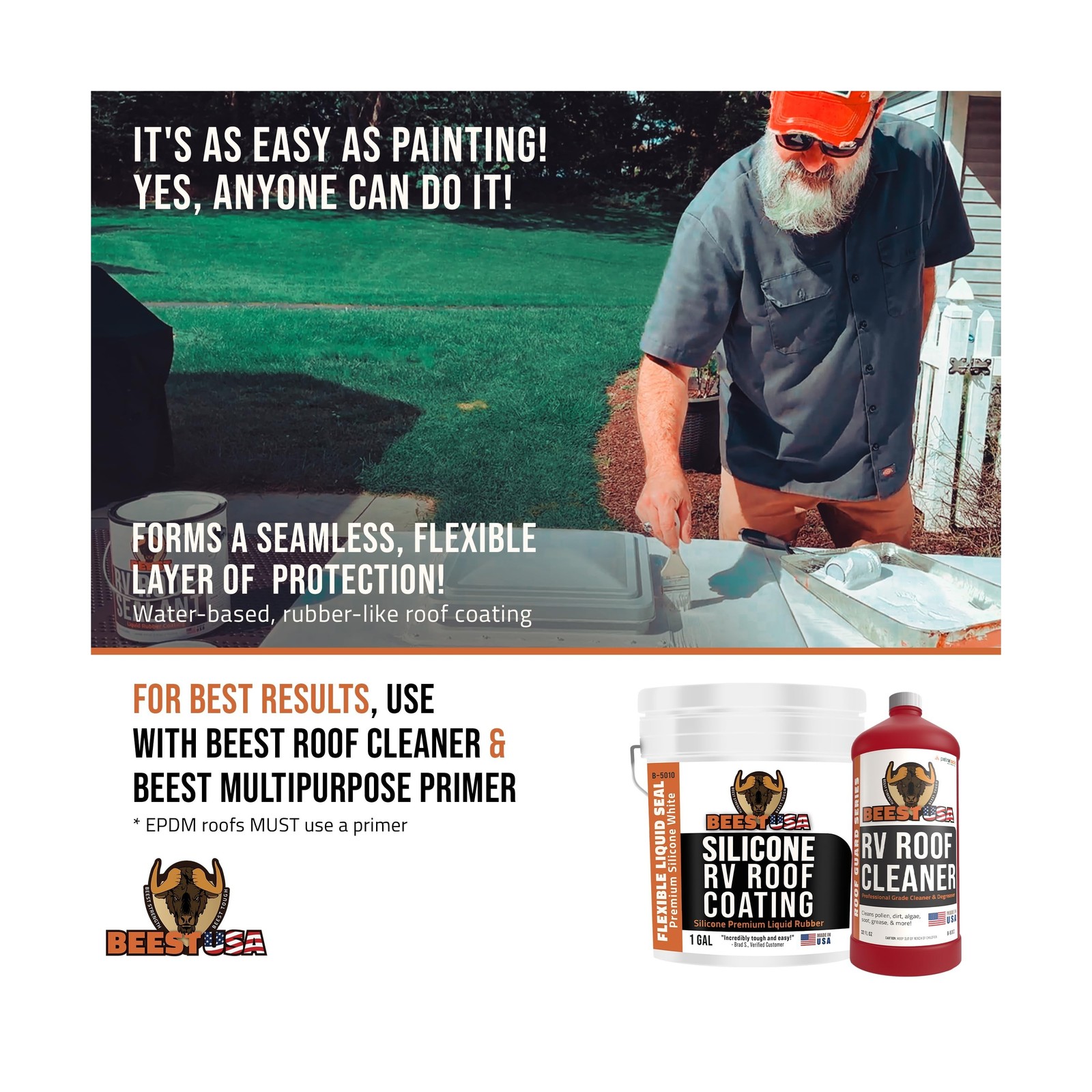 BEEST RV Roof Coating Silicone White, 1 Gal Covers up to 33.5 s… Fast USA SHIP