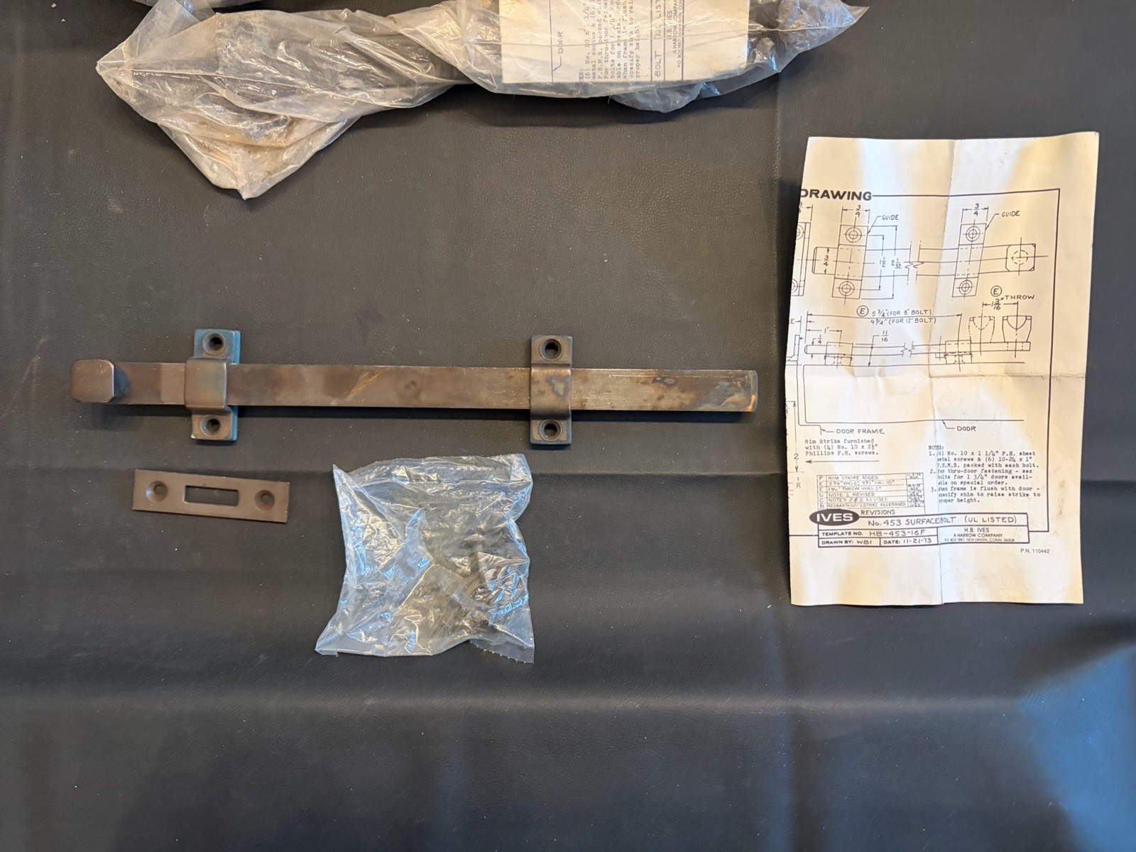 Lot 8 NOS Ives 453 Surface Bolts 12” Door Flush Lock Hardware Complete