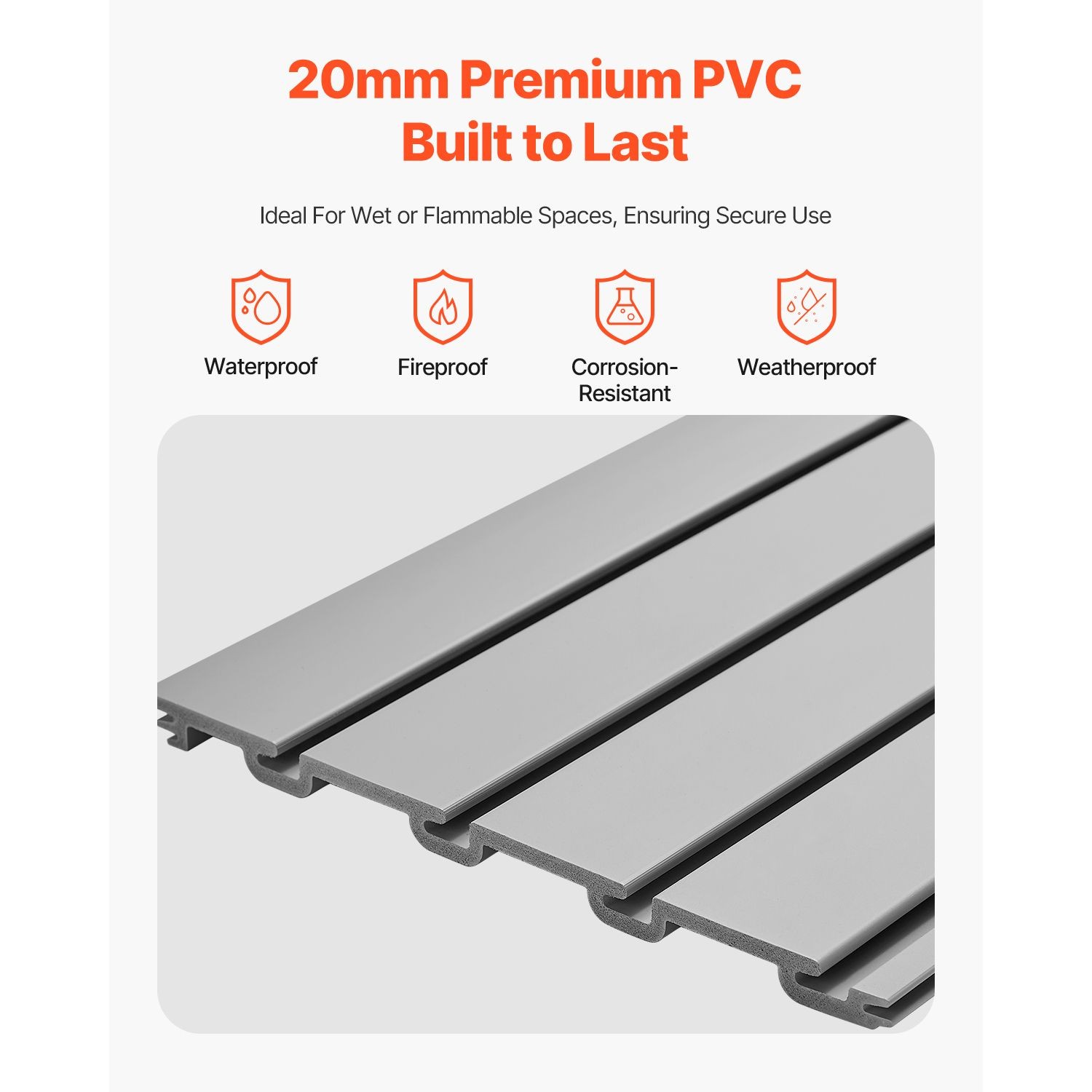 PVC Garage Slatwall Panel 8×4 ft Gray with Accessories, Easy Install for Storage