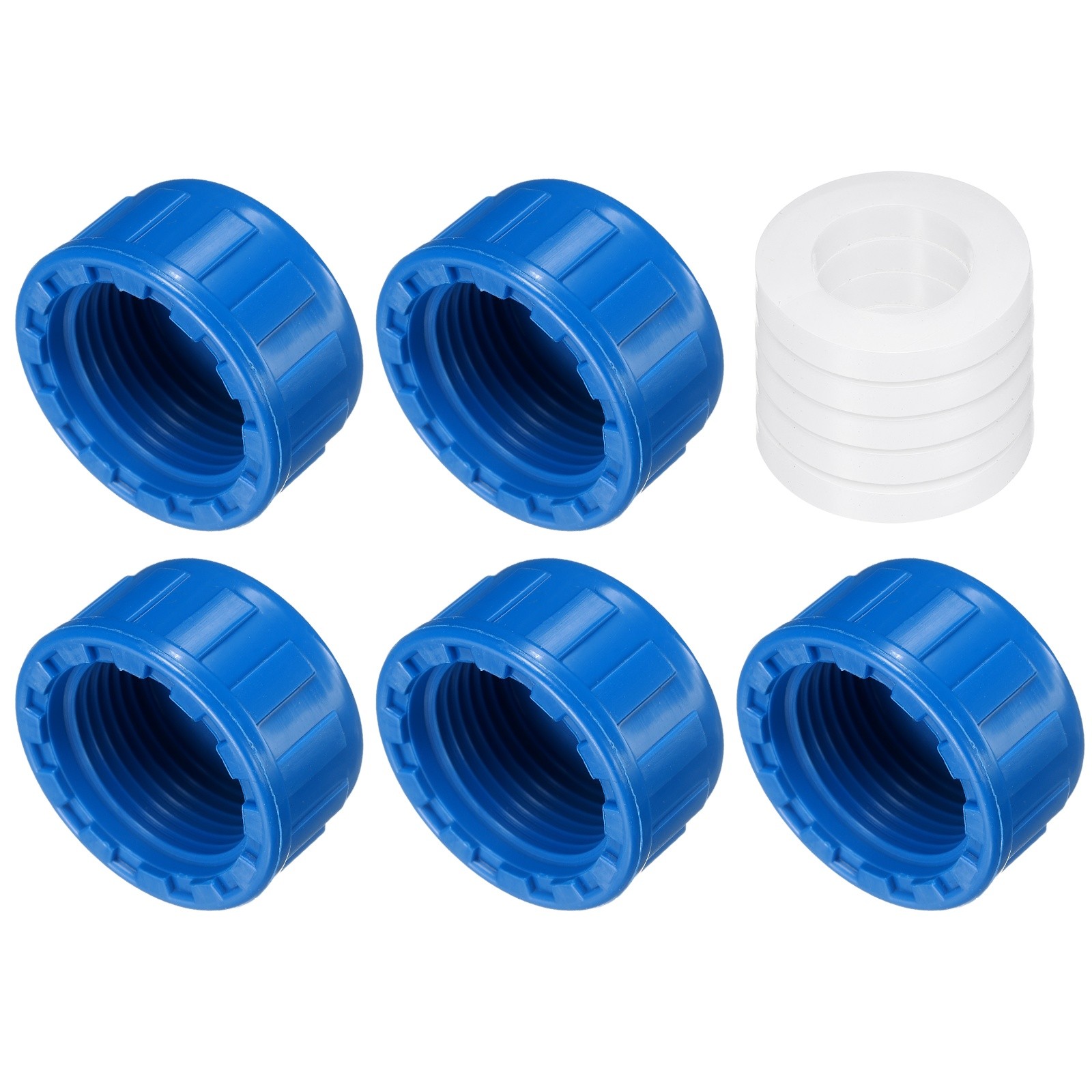 5Pcs 3/4 Inch PT Female Thread PVC Pipe Fitting Cap with Gasket, Blue