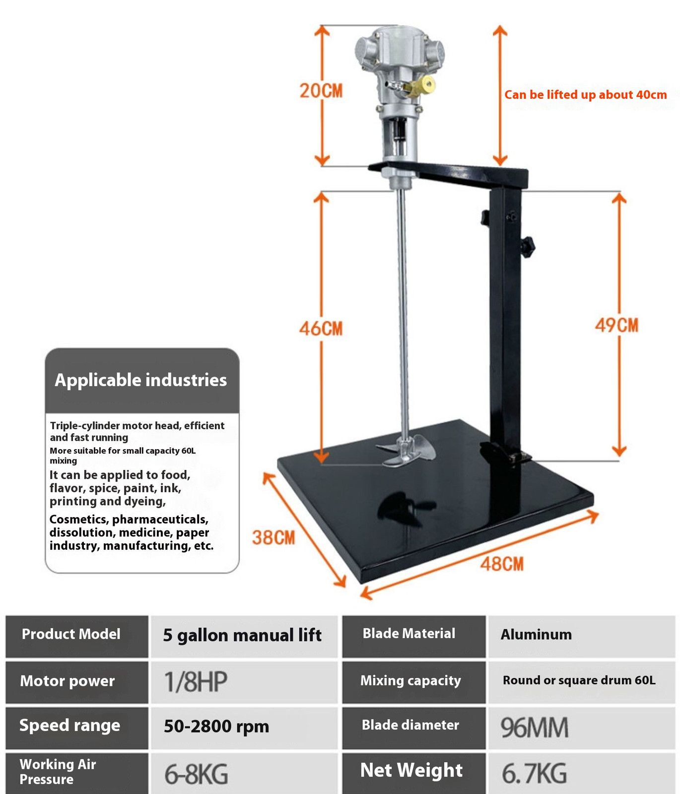 Pneumatic Paint Mixer Air Mixer Impeller Lifting Handheld Paint Mixer