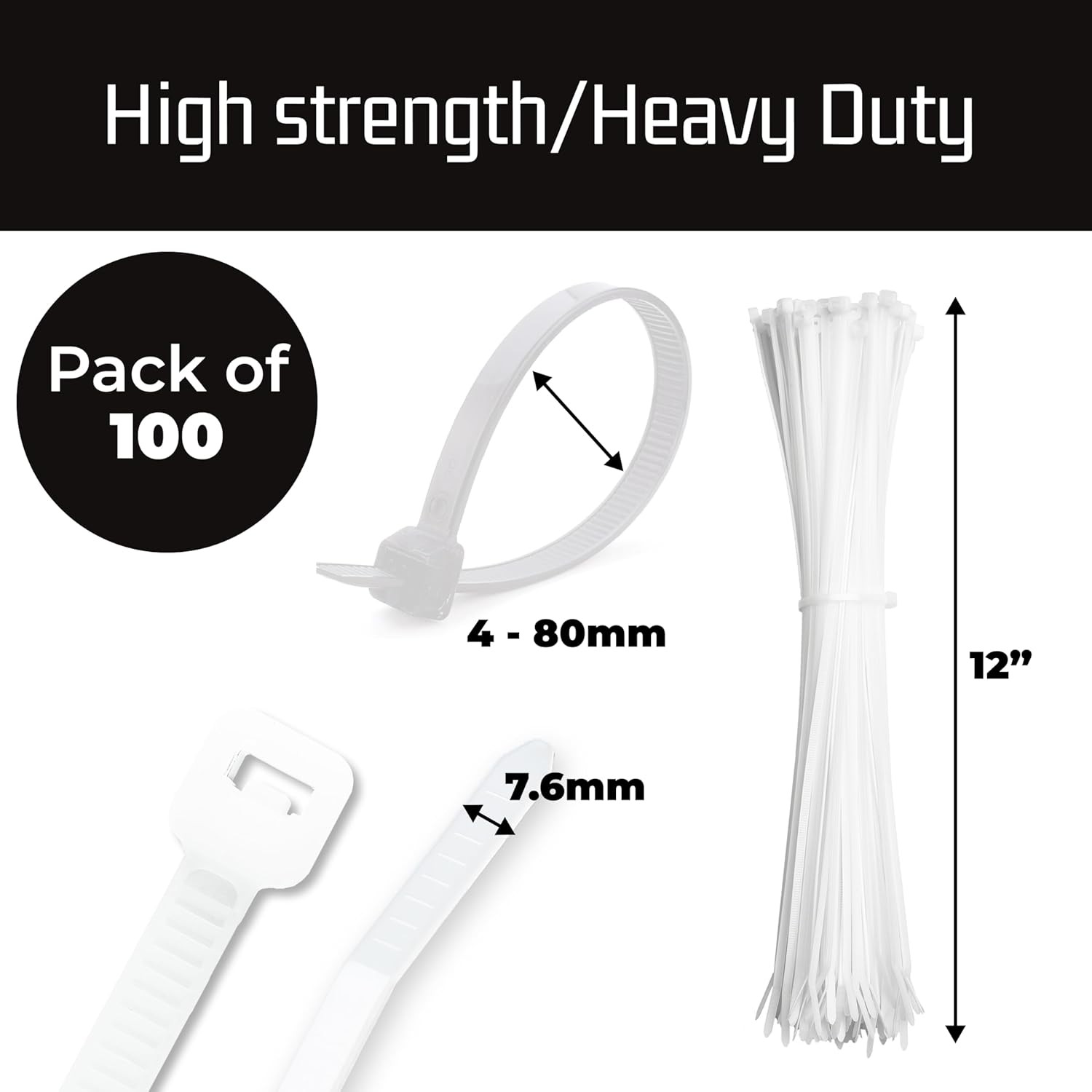 Lokang—12-Inch White Zip Ties – 100-Pack