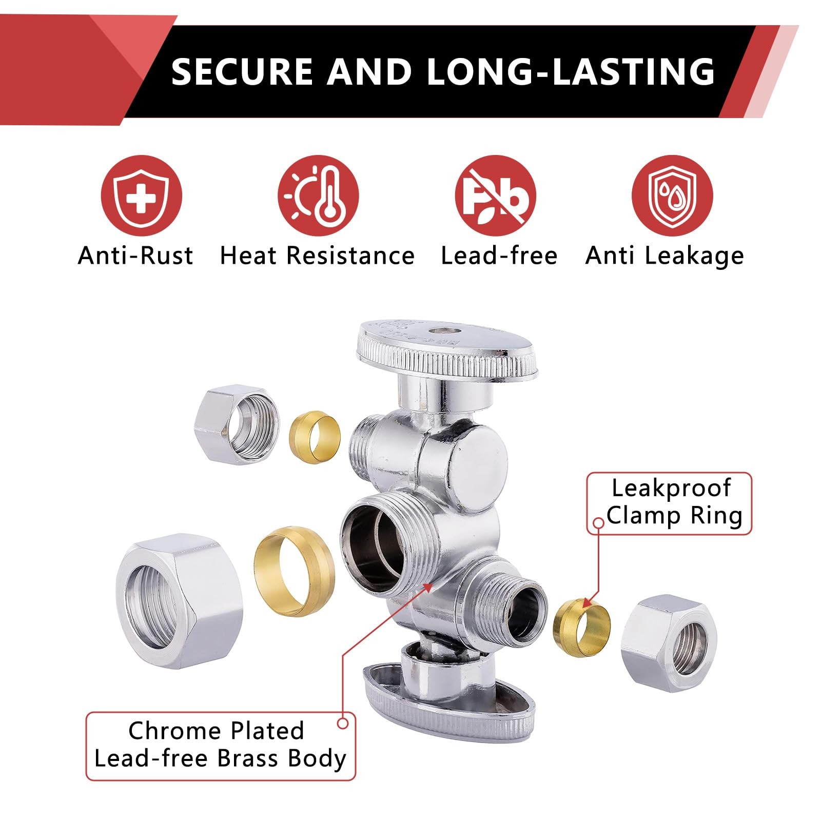 Pack Of 5 Efield 1/4 Turn Dual Compression Outlet Angle Stop Valve 2 Shut Off