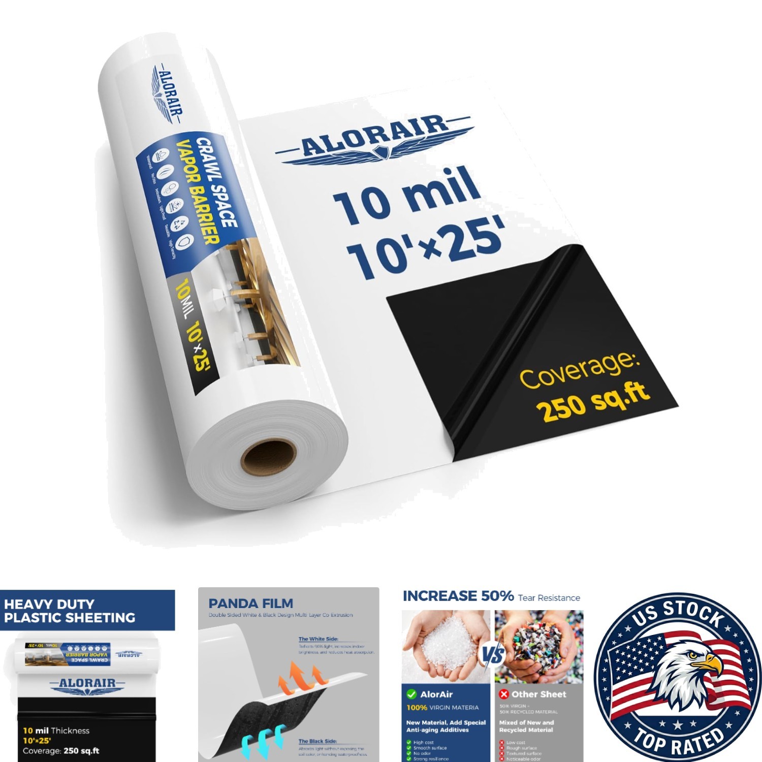 10×25 Crawl Space Vapor Barrier – Heavy Duty 10 Mil Moisture Control Sheeting
