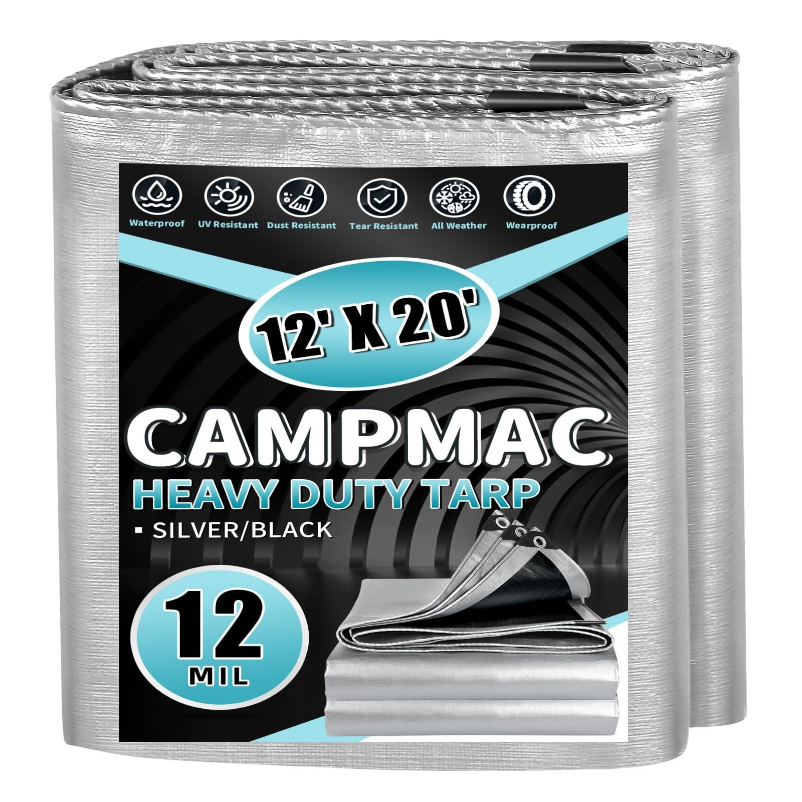 Heavy Duty Tarp 12′ x 20′, 12 Mil Thick Waterproof Poly Tarps, High Durabilit…