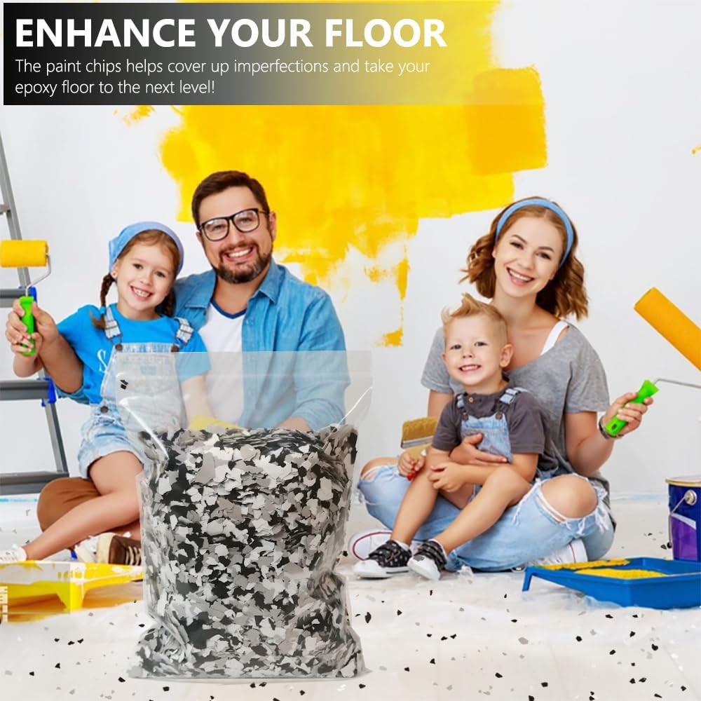 1LB Epoxy Floor Flakes Blend 16 Ounce (Pack of 1), Black, White, Light Gray