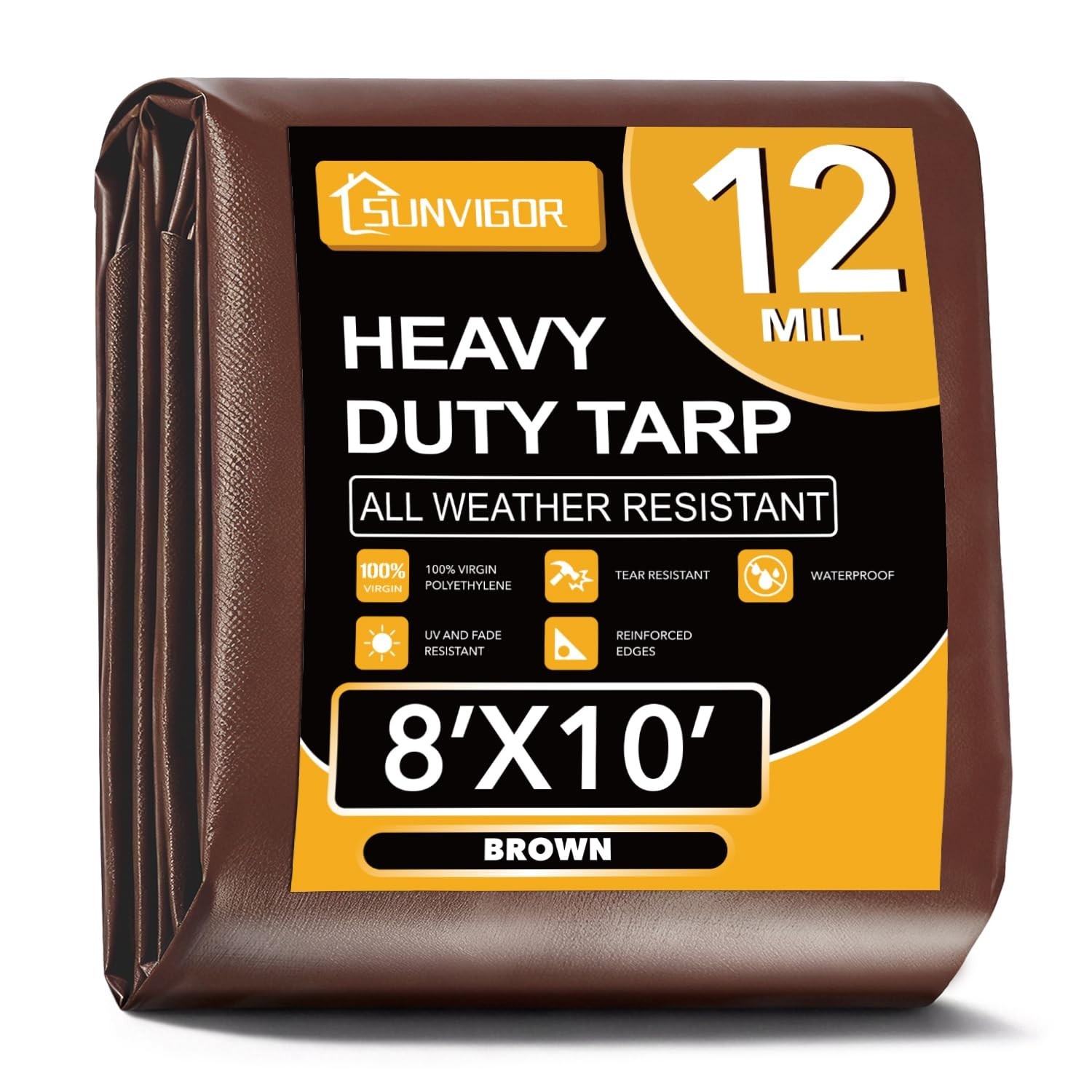 Sunvigor Tarp Waterproof 8x10Ft, Extra Thick 12 Mil Heavy Duty Tarp Cover, Te…