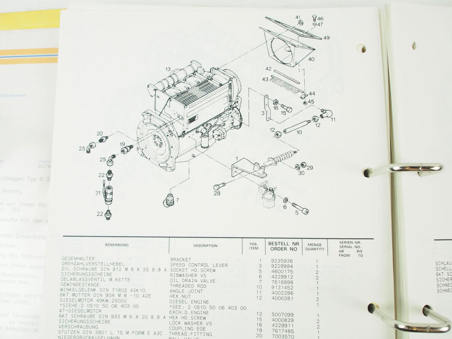 Liebherr A310 Typ 376 Hydraulikbagger Betriebsanleitung Ersatzteilliste 1993