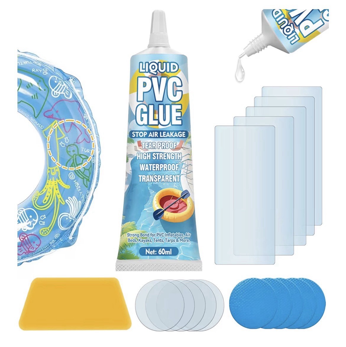 Heavy Duty Air Mattress Pool Patch Repair Kit Waterproof PVC Vinyl Glue 60ML