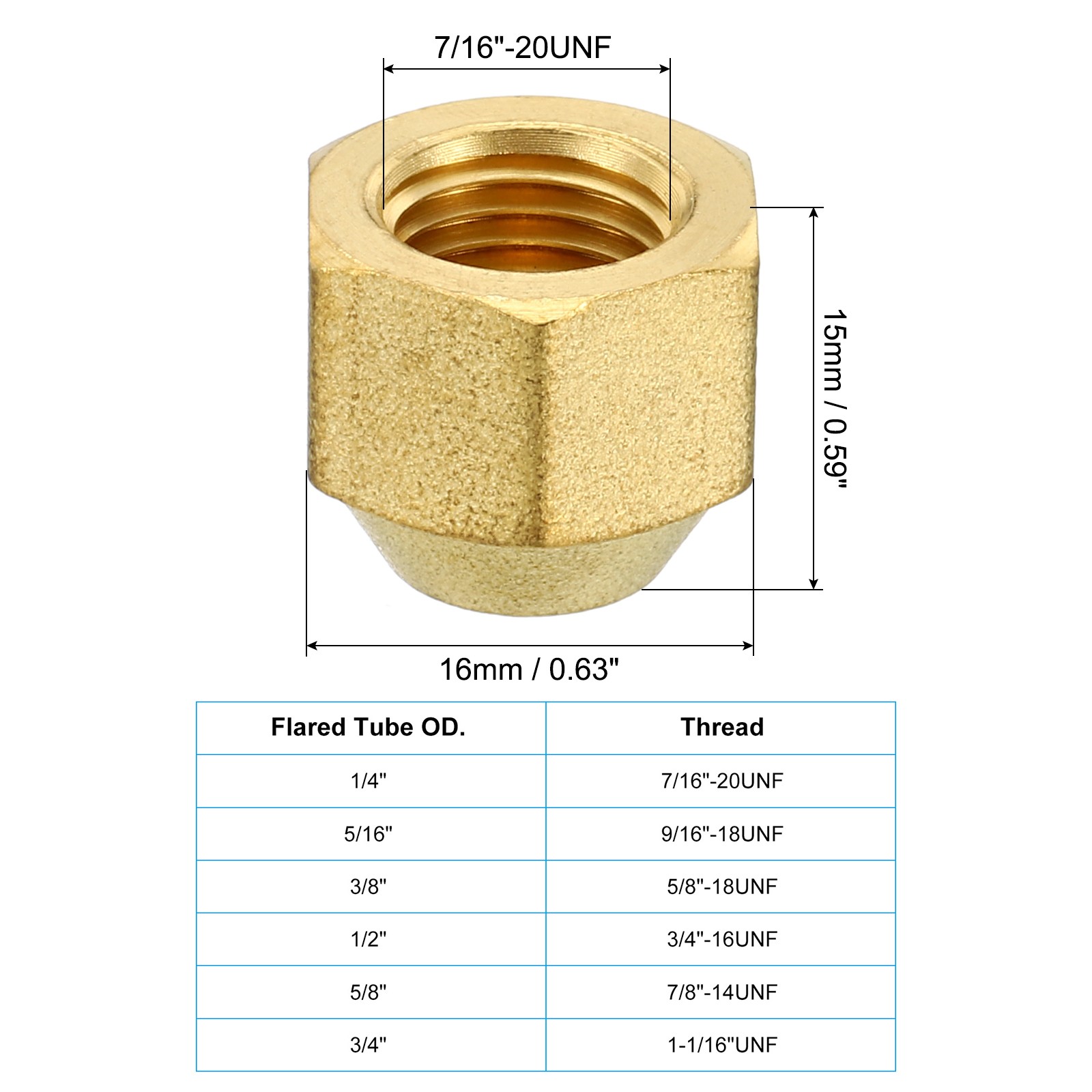 1/4″ Brass Flare Cap 10Pcs SAE Flare Fitting 45 Degree 7/16-20UNF Female Thread