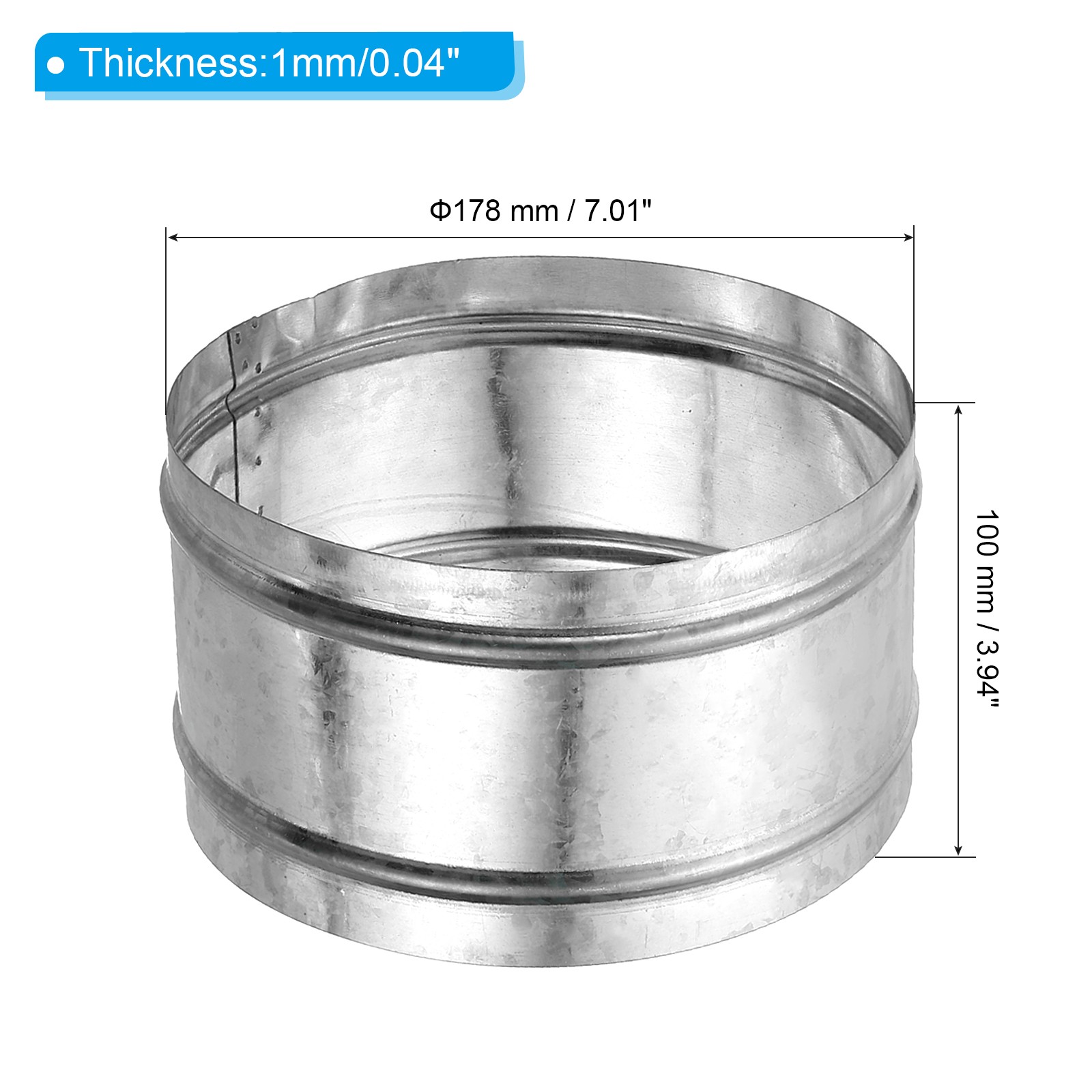 180mm/7″ Duct Connector, Galvanized Steel Duct Coupling, 4″ Long